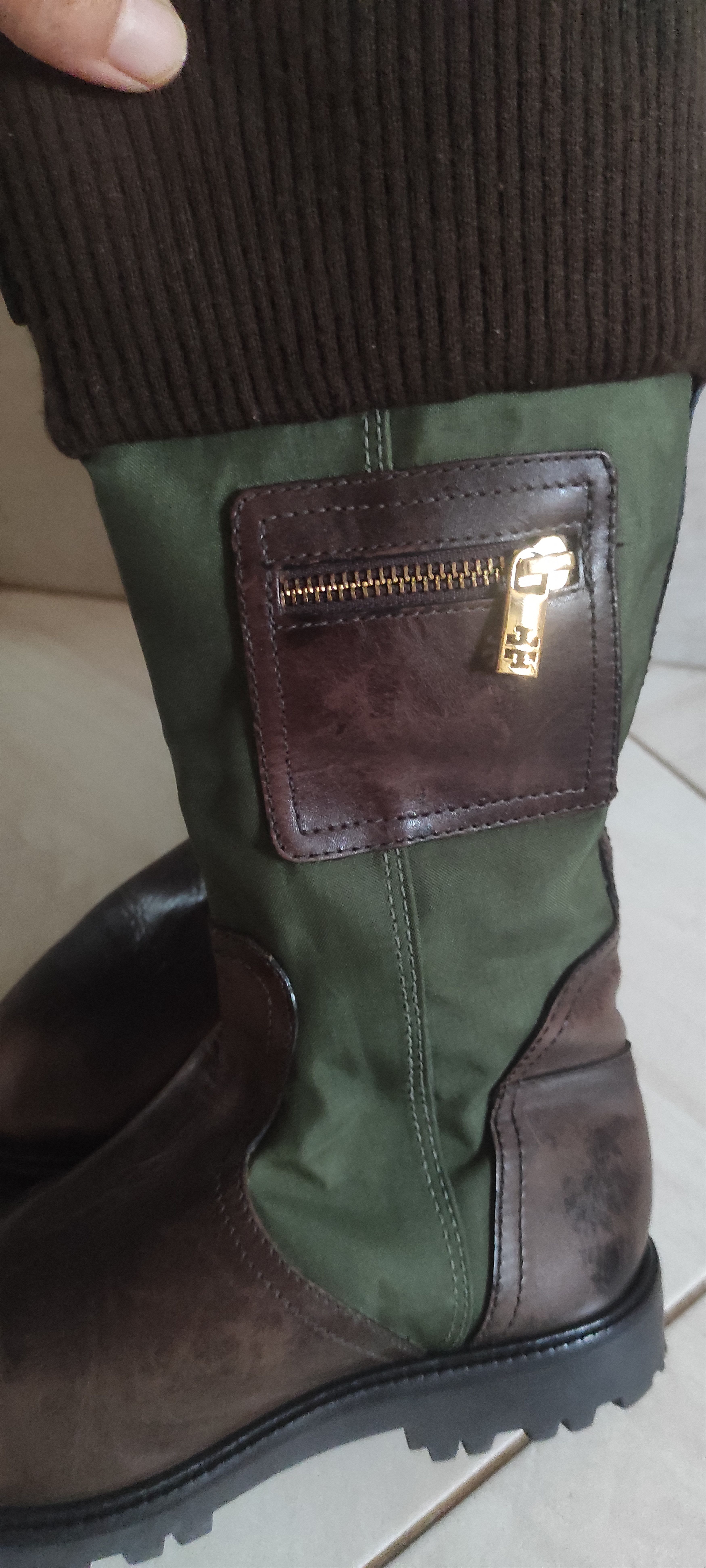 Tory Burch Tory Burch Military Green & Brown Leather Riding Boots. Size US 7.5 / IT 37.5 - 19 Thumbnail