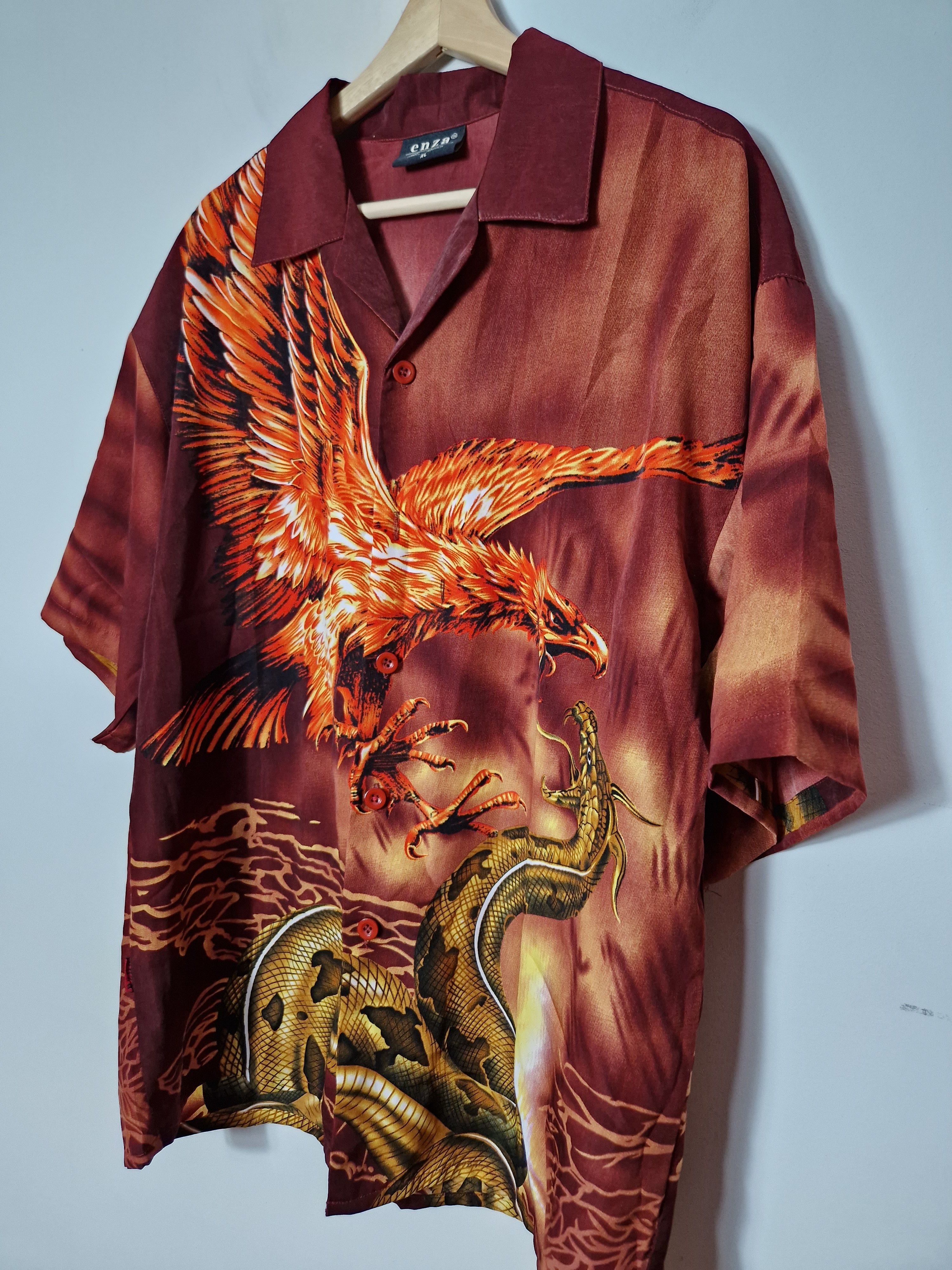 Japanese Brand vintage crazy shirt full printed pheonix shirt Size US XXL / EU 58 / 5 - 6 Thumbnail