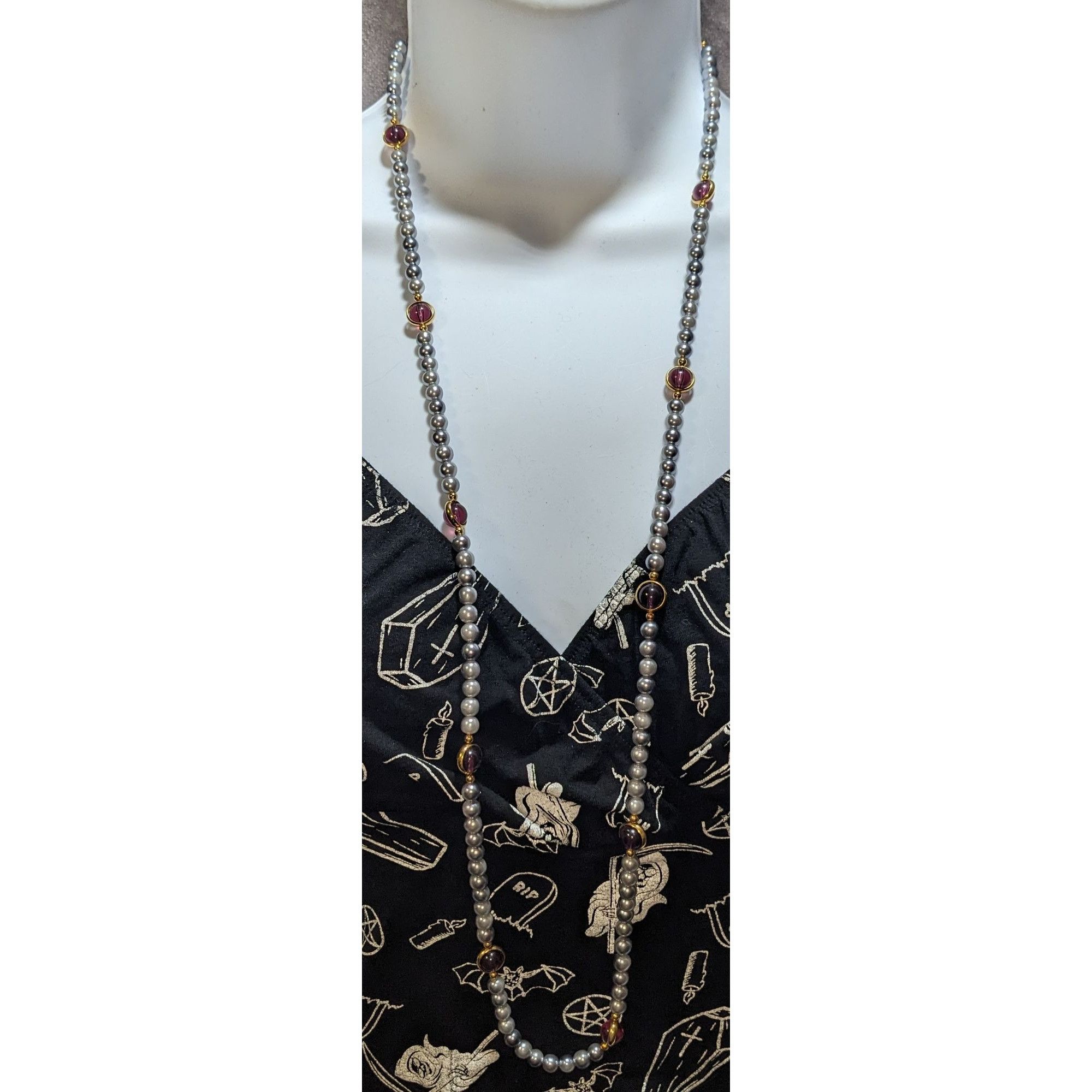 Other Elegant Regal Gray Pearl Necklace With Gold-Tone Bezel-Set P Size ONE SIZE - 4 Thumbnail