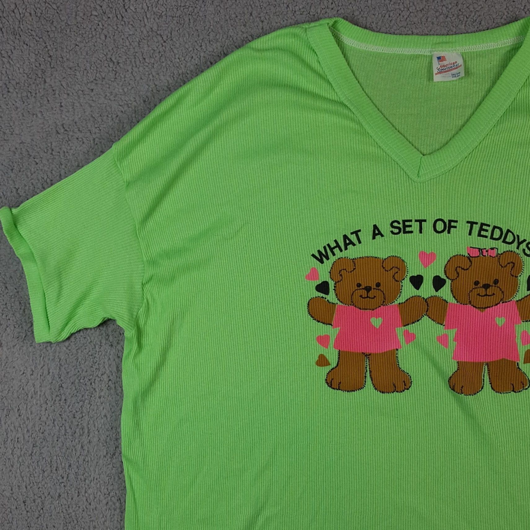 Vintage Vintage American Sportswear Women's T-Shirt XL Green 80s Retro Teddy Bear Sleep Tee Casual Summer Size XL / US 12-14 / IT 48-50 - 4 Thumbnail