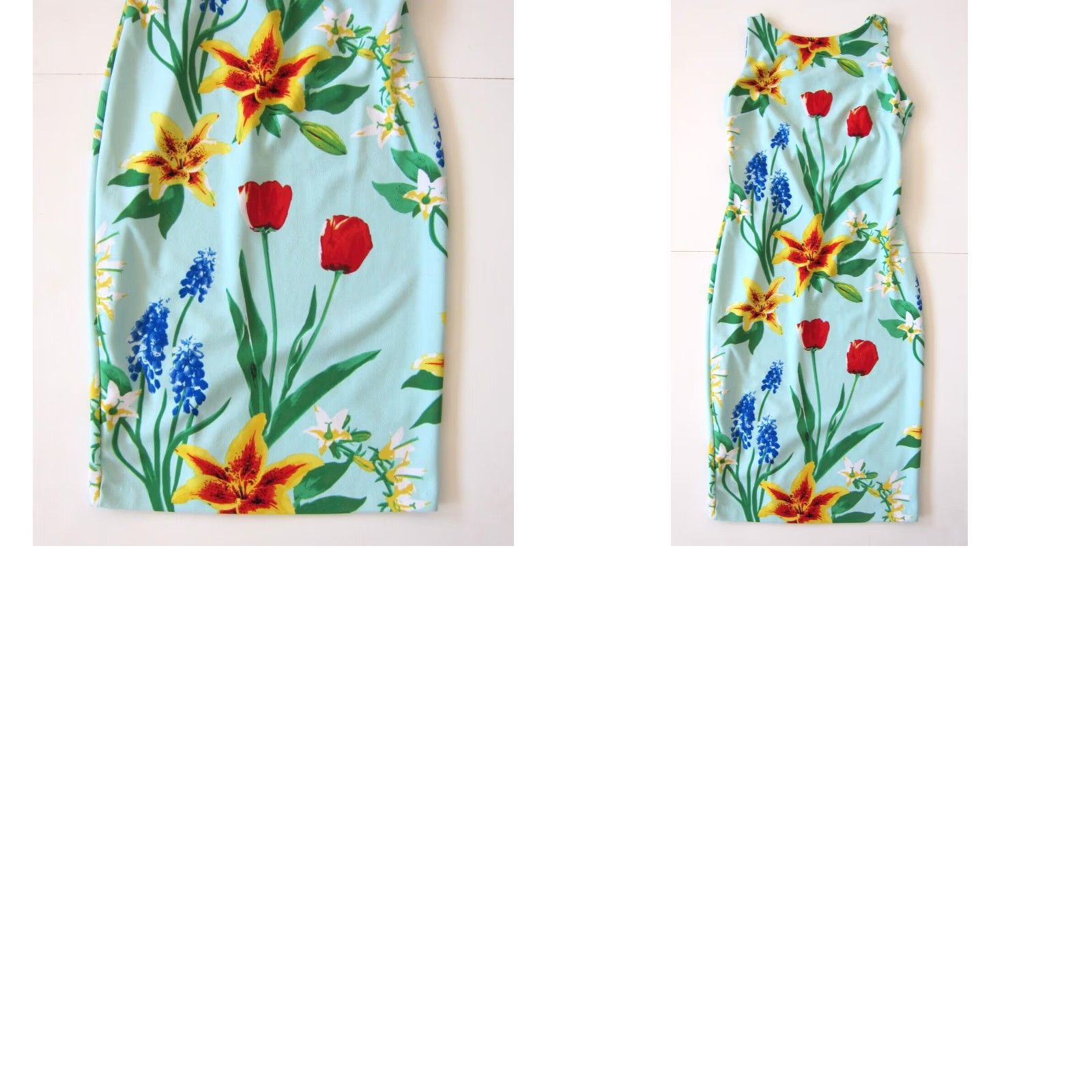 Vintage New York & Company Stretch Sleeveless Sheath Dress S Blue Tulip Flower Midi Dress Size S / US 4 / IT 40 - 8 Thumbnail