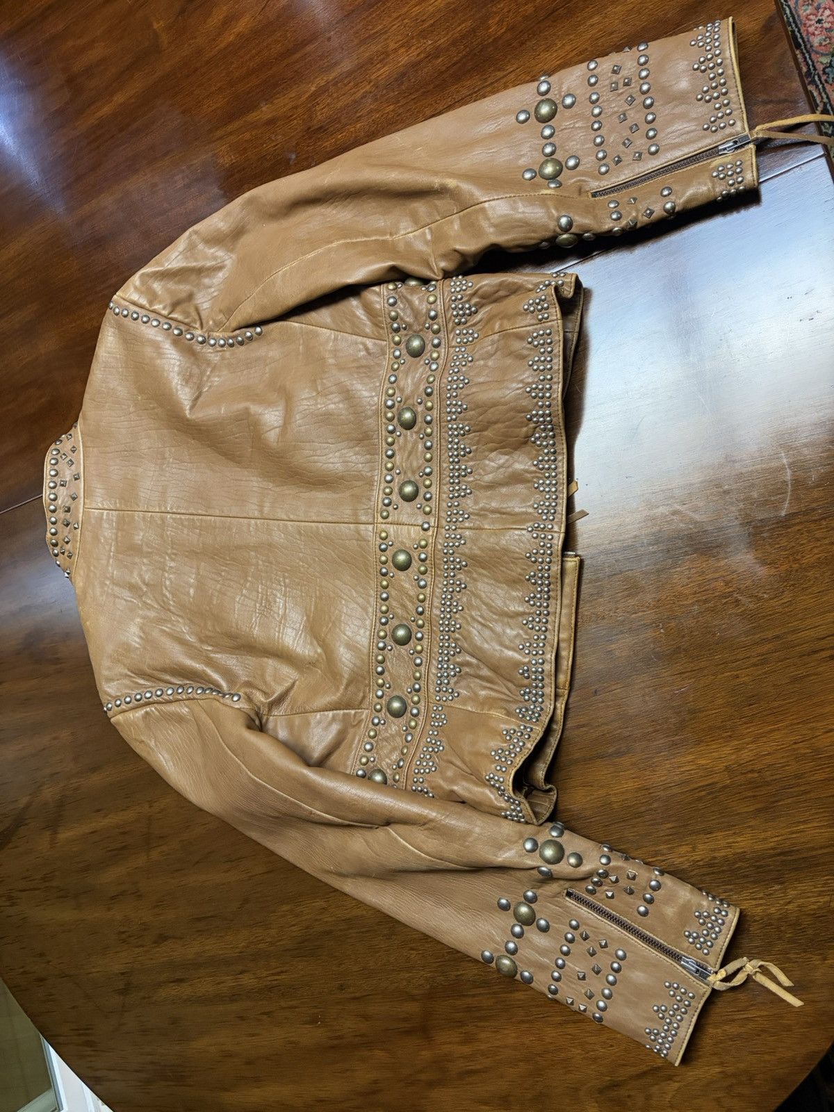 Double D Ranch Double D Ranch Studded Leather Jacket – Tan Western Moto Size L / US 10 / IT 46 - 3 Thumbnail
