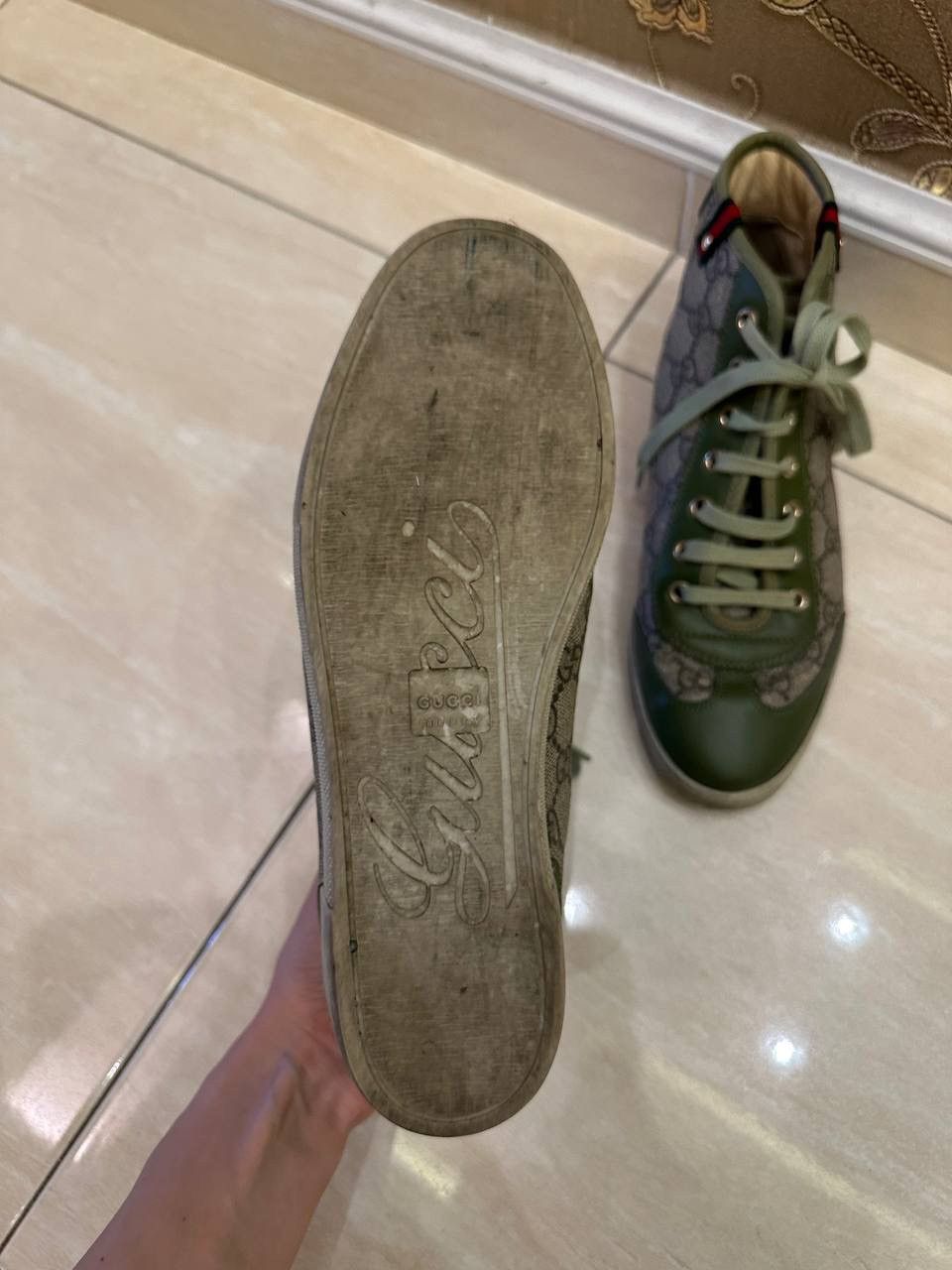 Gucci Gucci Green Leather Brown/Beige GG Supreme Sneakers Size US 6.5 / IT 36.5 - 7 Thumbnail