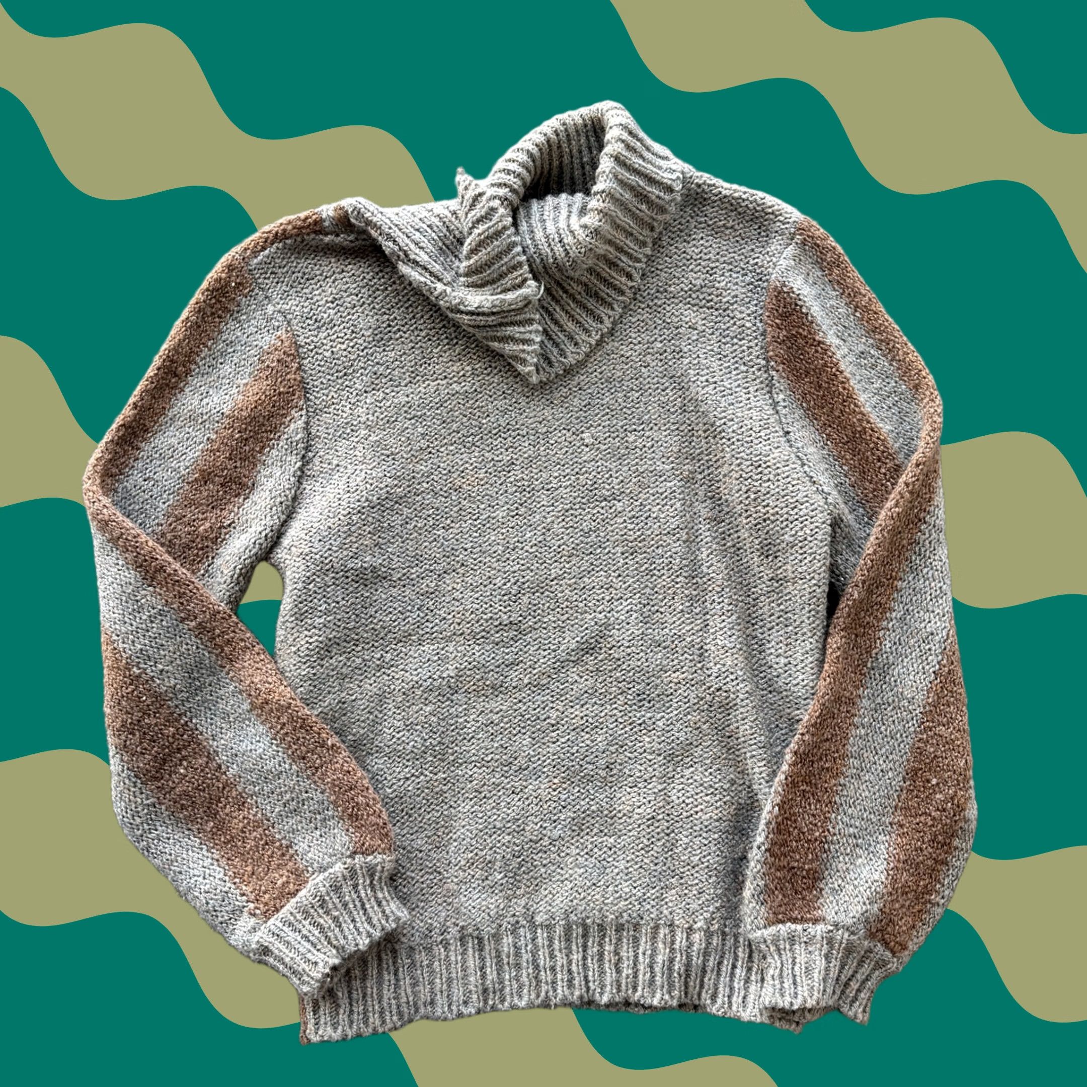 Vintage VINTAGE Y2K Beige Grey Knit Turtleneck Longsleeve Women’s Sweater Medium Size M / US 6-8 / IT 42-44 - 1 Thumbnail