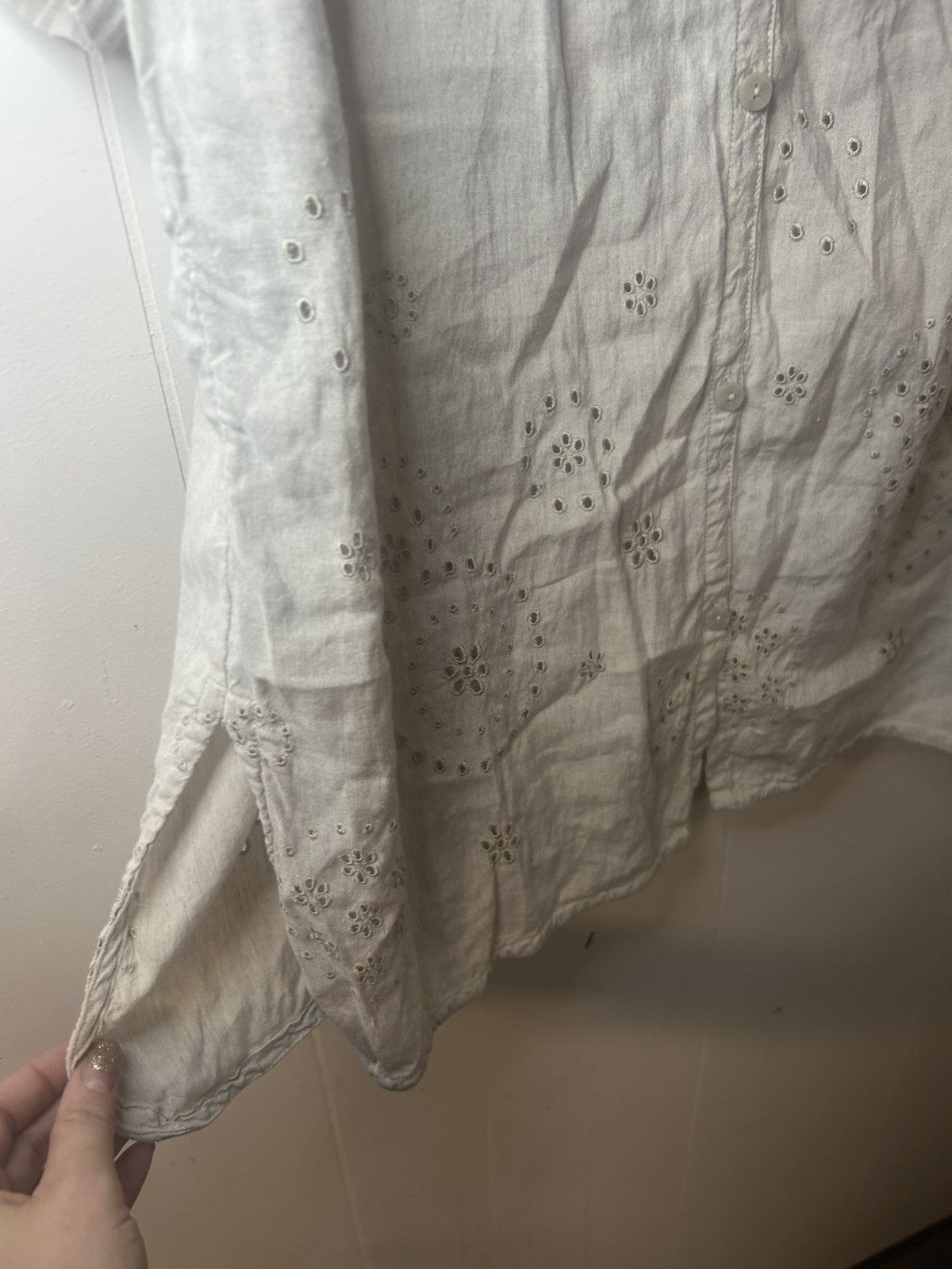 Avenue Avenue Size 18 Beige Linen Blend Down Blouse, Long Fitted Size XXL / US 16-18 / IT 52-54 - 4 Thumbnail