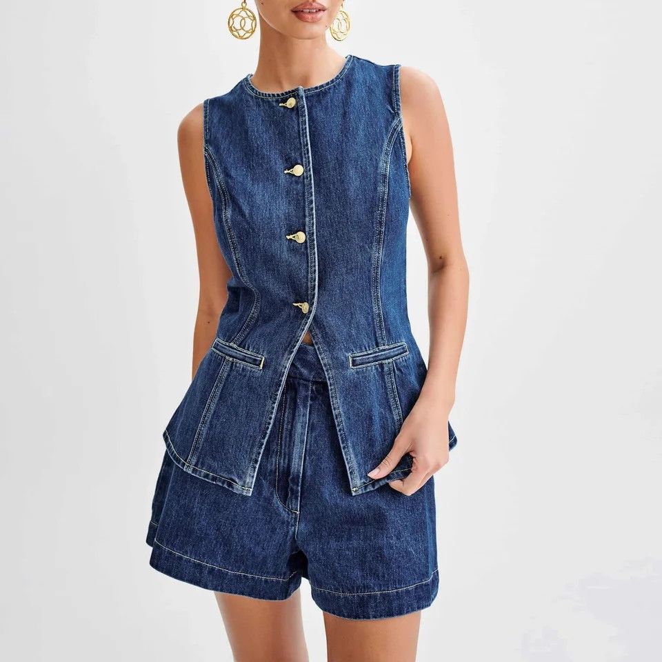 Japanese Brand × Vintage Vintage Retro Denim Long Vest Button Up Sleeveless Size L / US 10 / IT 46 - 1 Thumbnail