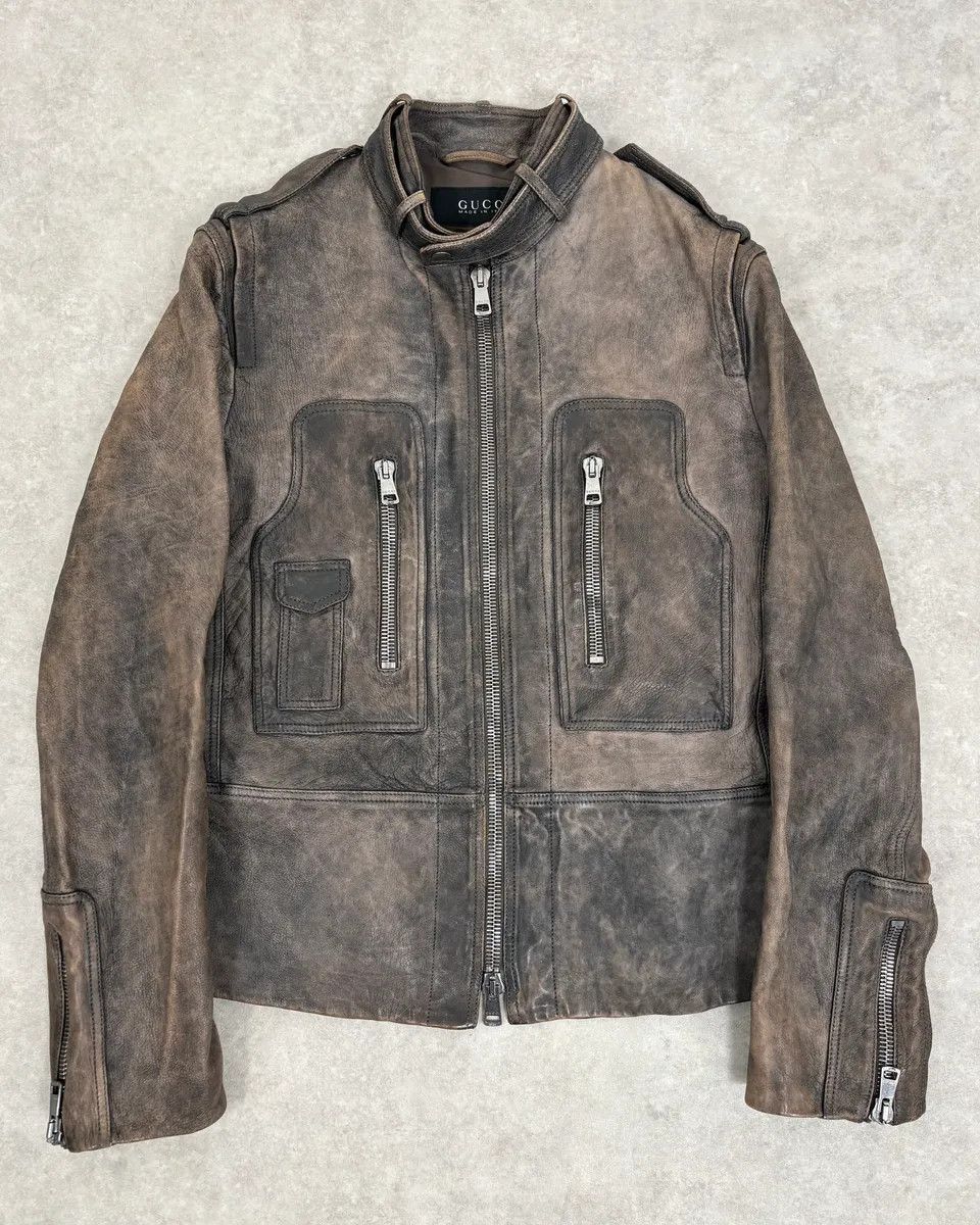 Gucci SS2011 Gucci Brown Eroded Leather Premium Jacket by Frida Giannini Size US M / EU 48-50 / 2 - 1 Thumbnail