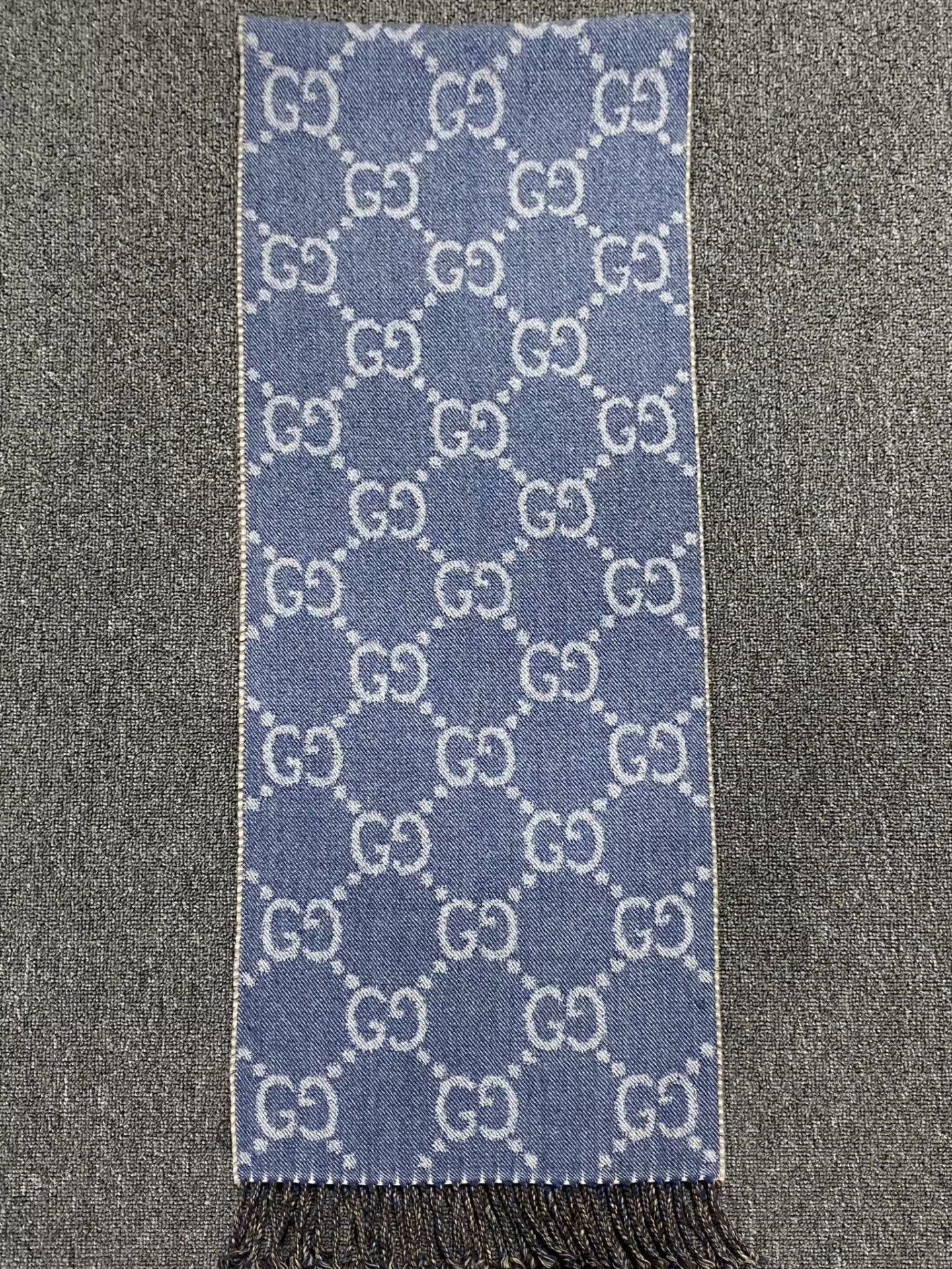 Gucci Blue GG Pattern Scarf with Fringe Size ONE SIZE - 1 Thumbnail