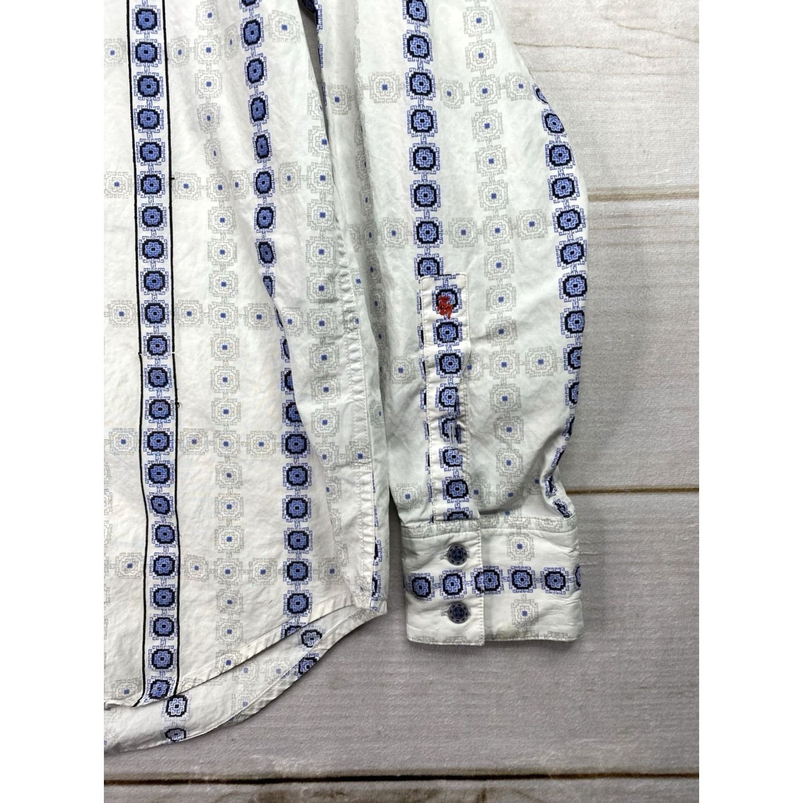 Robert Graham Robert Graham Mens Shirt Long Sleeve Button-Up Embroidered Logo Geometric White Blue L Size US L / EU 52-54 / 3 - 2 Thumbnail