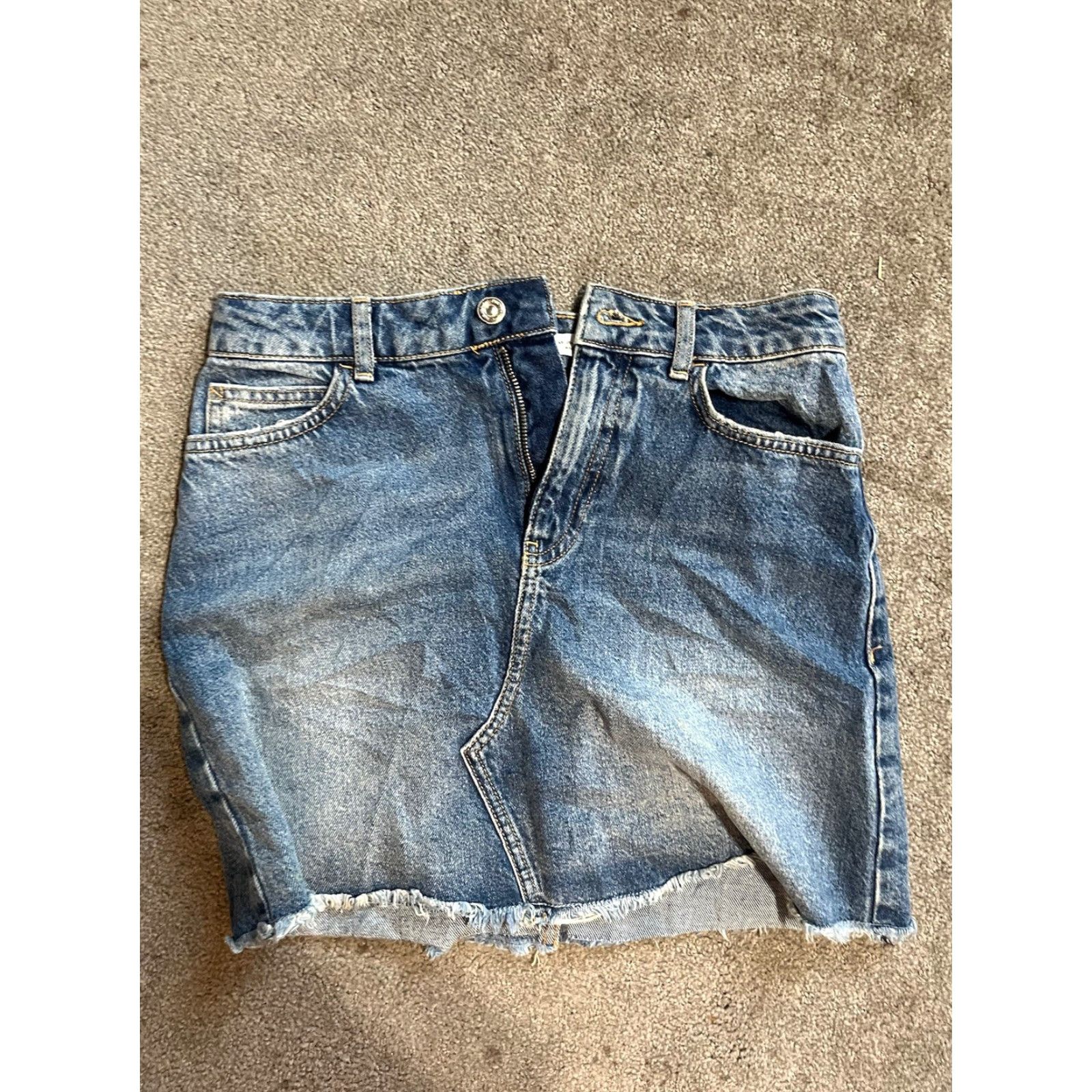 Zara Zara Skirt Womens XS Blue Denim Mini Distressed Raw Hem 100% Cotton Size 26" / US 2 / IT 38 - 2 Thumbnail