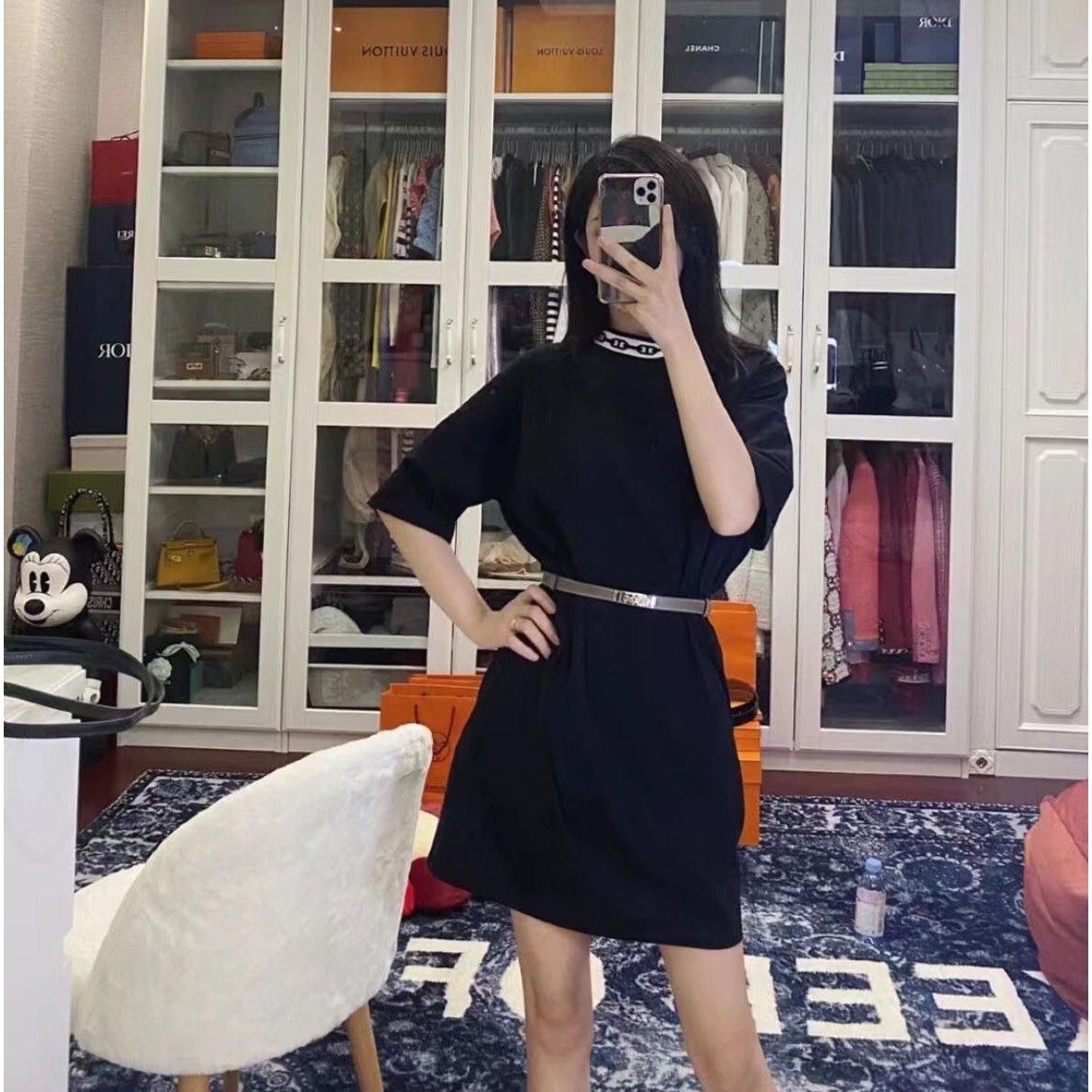 Hermes H14310 Hermès Paris Black Cotton Chain Detail T-Shirt Dress Size XXS / US 00 / IT 34 - 7 Thumbnail