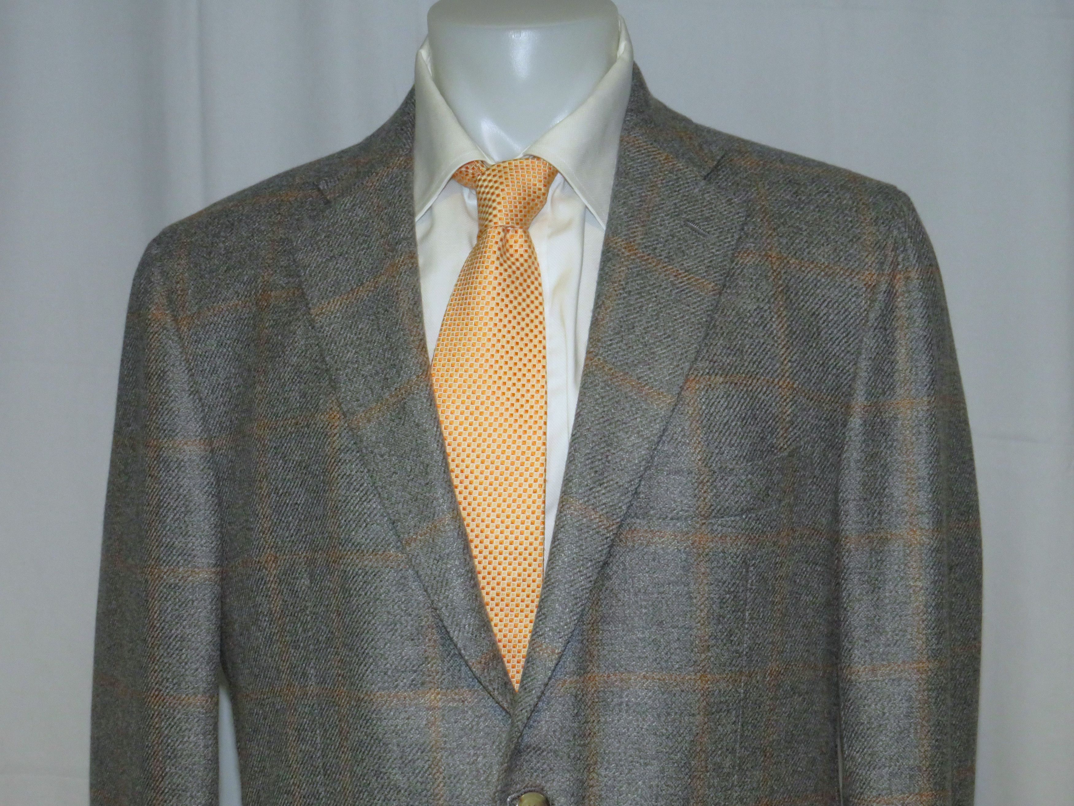 Kiton Gray Windowpane Cashmere Two Button Sport Coat 46L NWT $9300 Size 46L - 2 Thumbnail