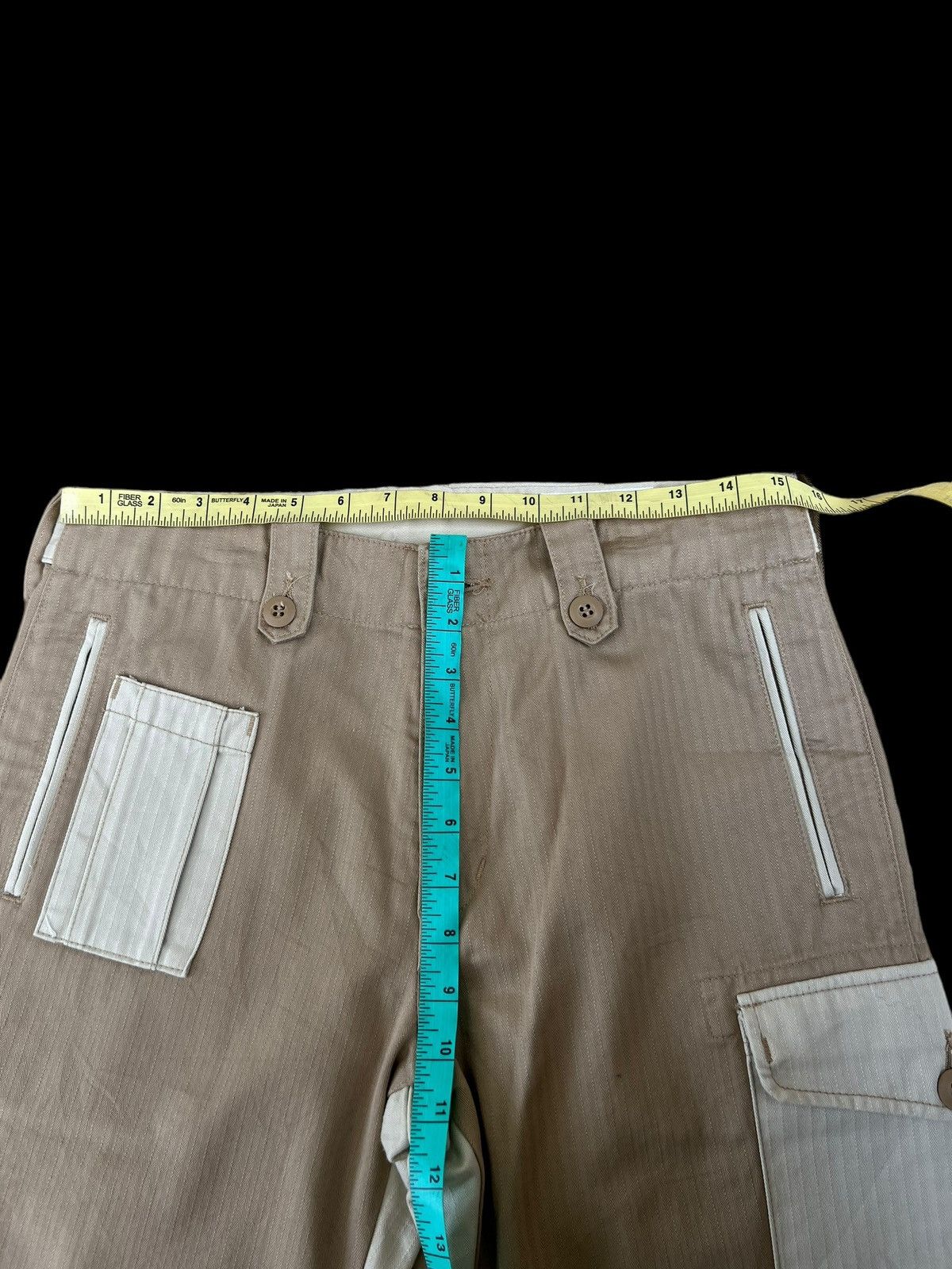 Post Overalls Made in Japan Herringbone Twill Patchwork Cargo Size US 31 - 3 Thumbnail