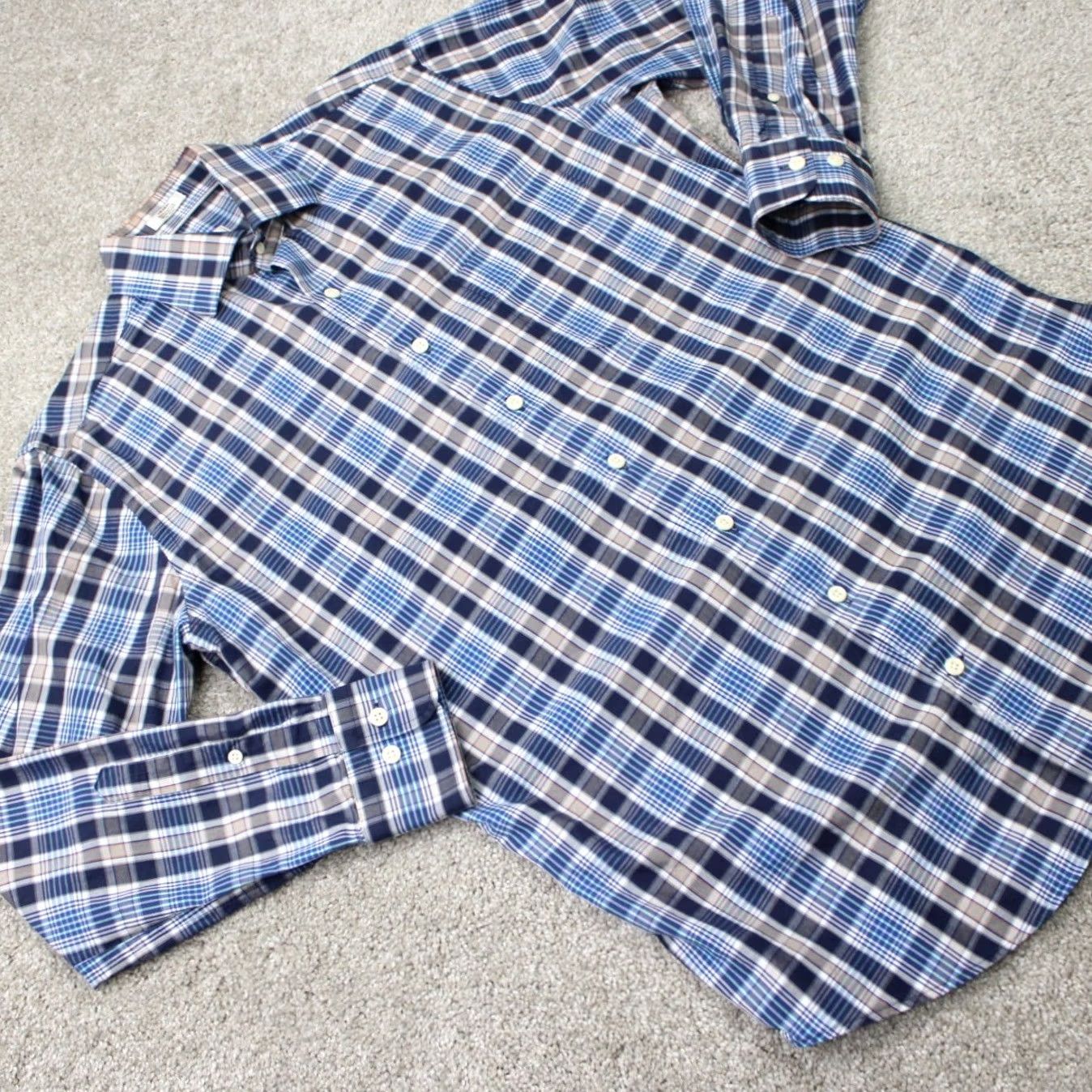 Peter Millar Peter Millar Crown Shirt Mens Medium Blue/Gray Plaid 100% Cotton Long Sleeve Button Up Size US M / EU 48-50 / 2 - 7 Thumbnail