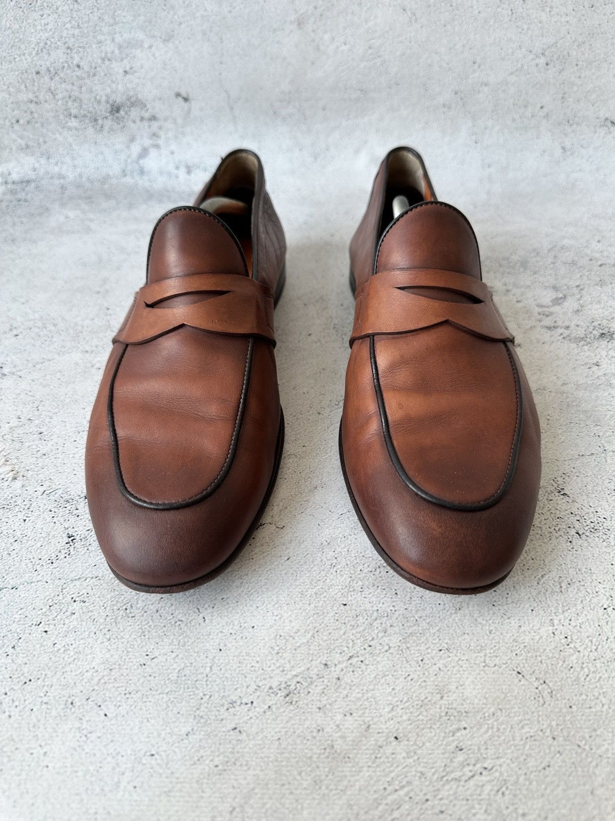 Santoni Santoni Loafers Brown Leather Penny Slip-On Dress Shoes Size US 9.5 / EU 42-43 - 4 Thumbnail