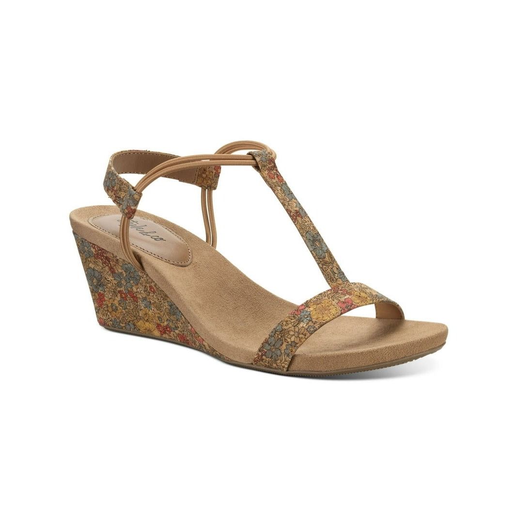 Other Style & Company Beige Floral T-Strap Wedge Slip On Slingback Size US 11 / IT 41 - 1 Thumbnail