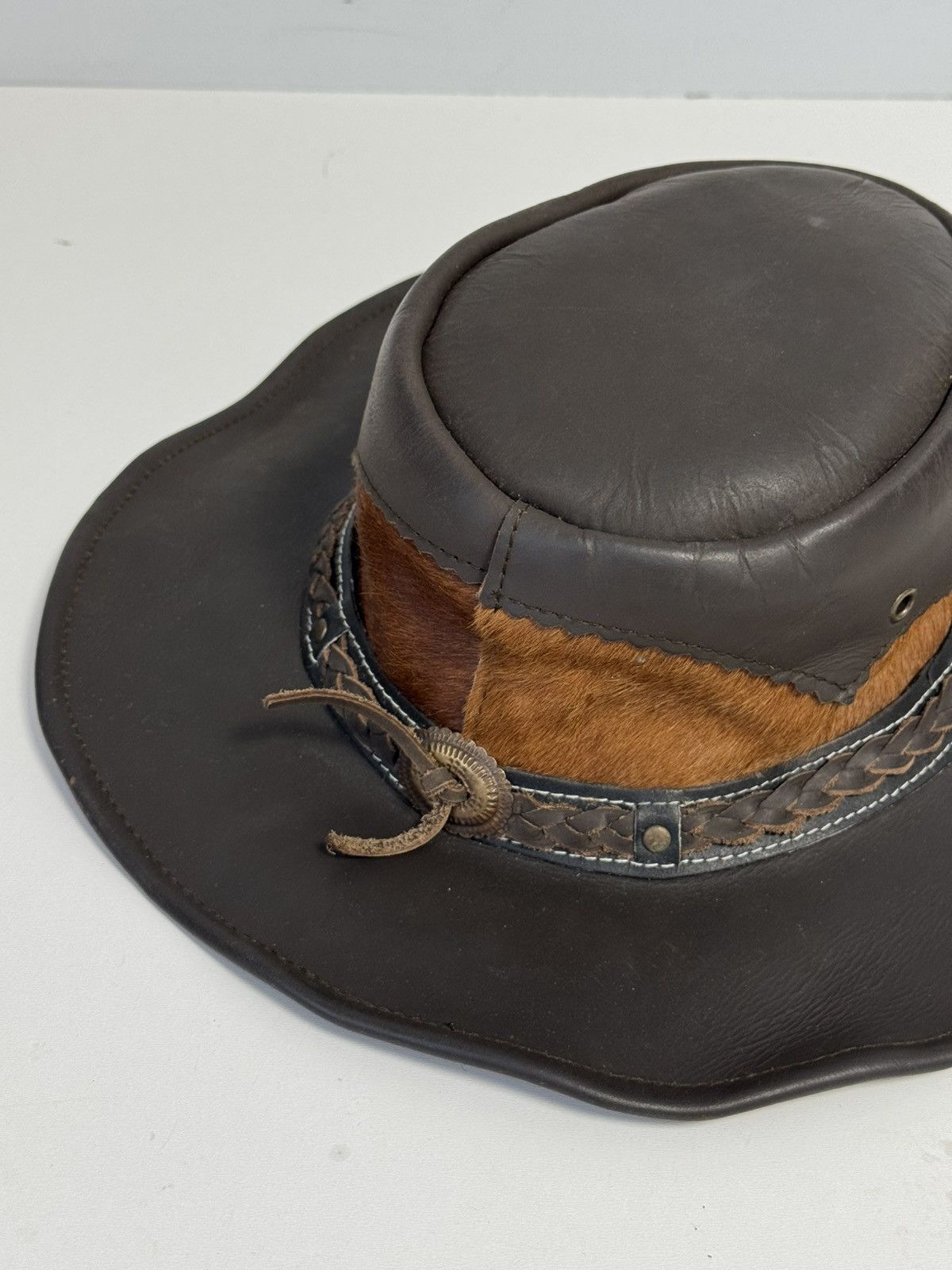 Other Kanga-Rou Brown Leather Outback Hat Vintage Australian Style Size ONE SIZE - 7 Thumbnail