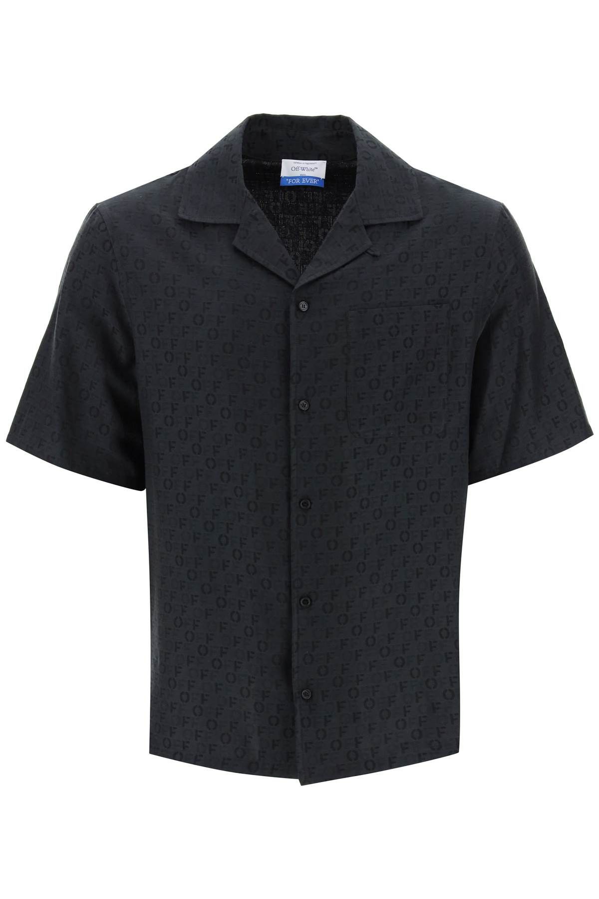image of Off White Off-White Holiday Bowling Shirt With Off Pattern in Black No Color, Men's (Size Small)