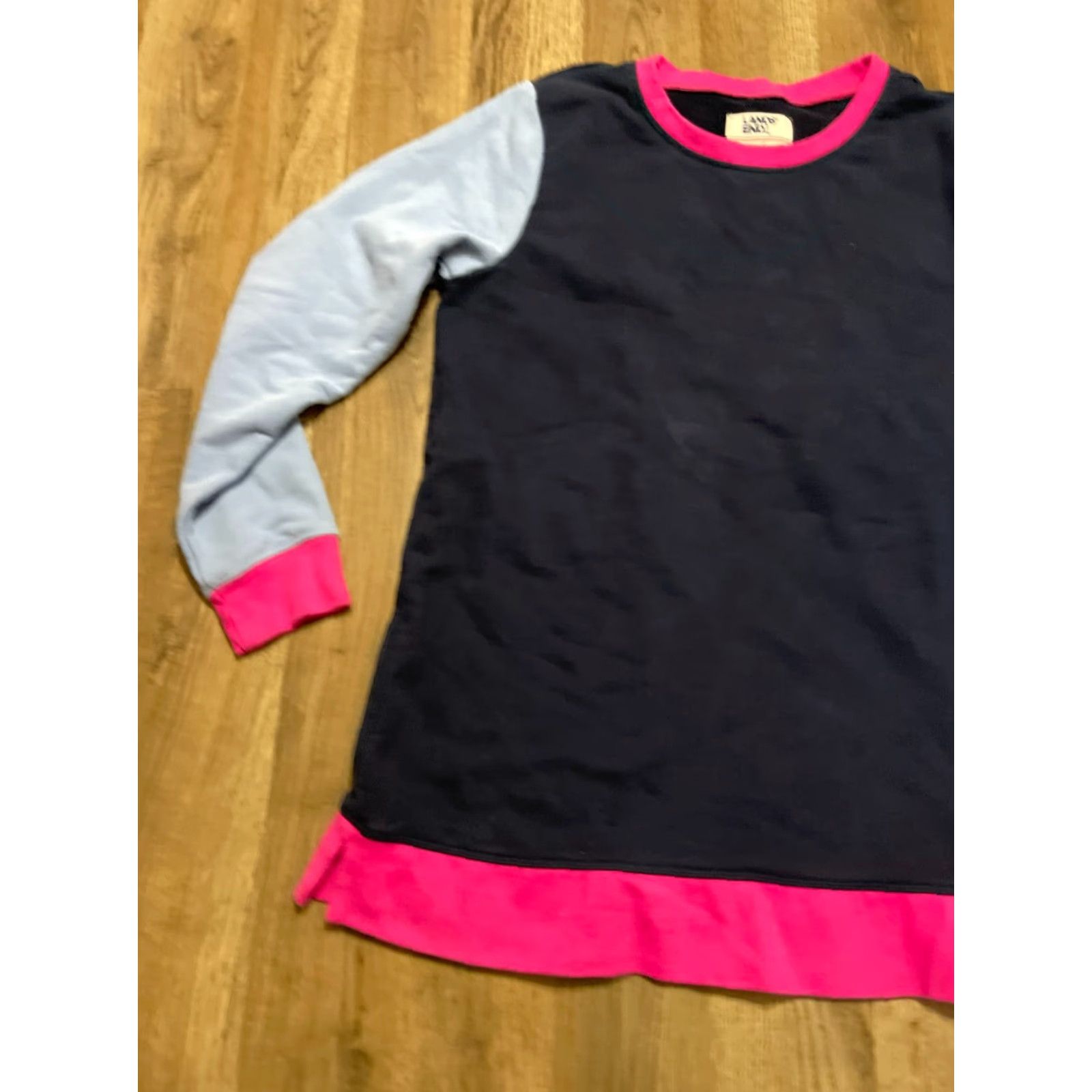 Lands' End Lands' End Sweater Women's Size Medium Pullover Crew Neck Long Sleeve Dark Blue Pink Solid Casual Fall Spring Summer Regular Womens Size M / US 6-8 / IT 42-44 - 3 Thumbnail