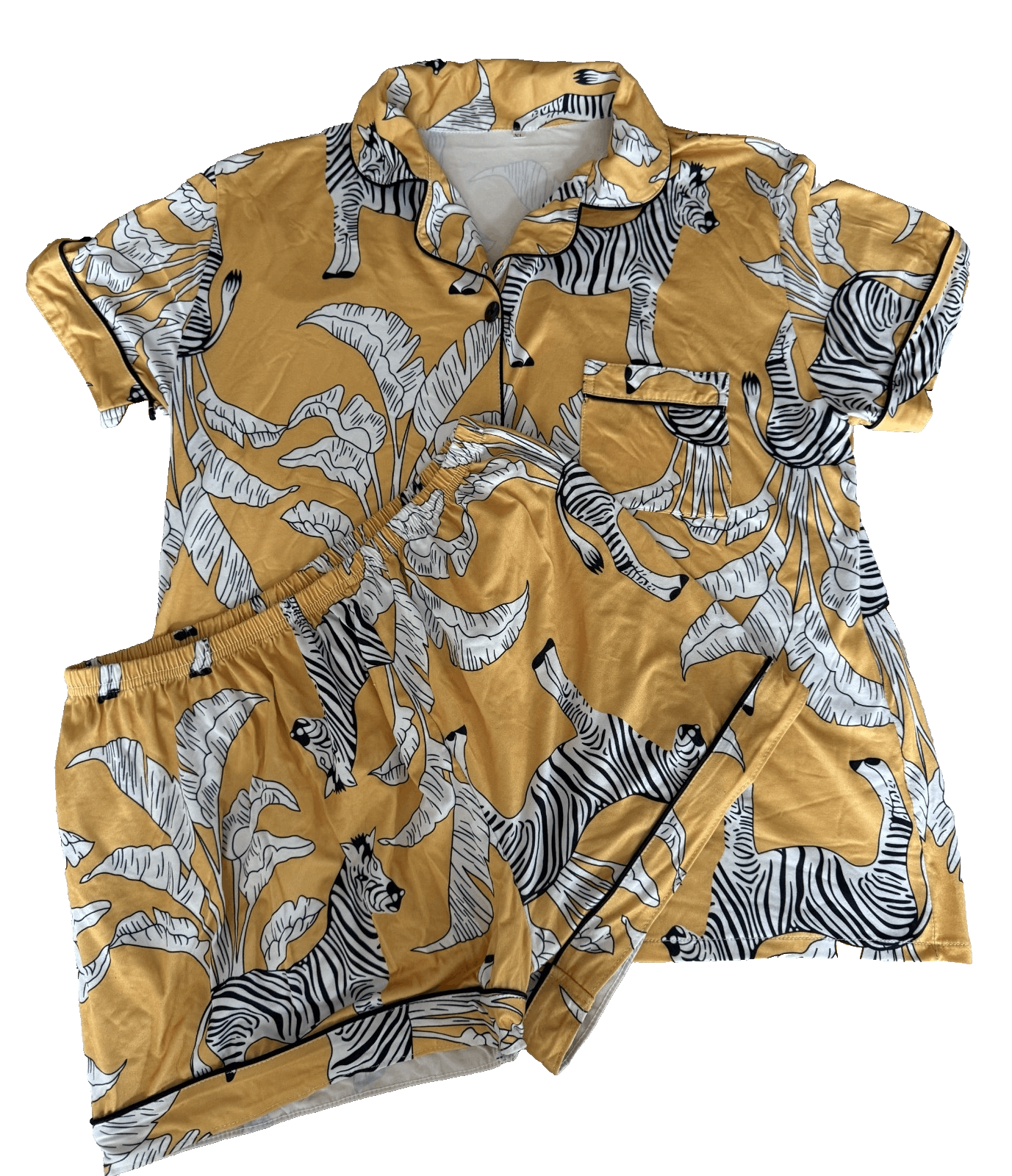 Other Womens XL Yellow Zebra Pajama Set Shorts 2PC Sleepwear Loun Size XL / US 12-14 / IT 48-50 - 1 Thumbnail