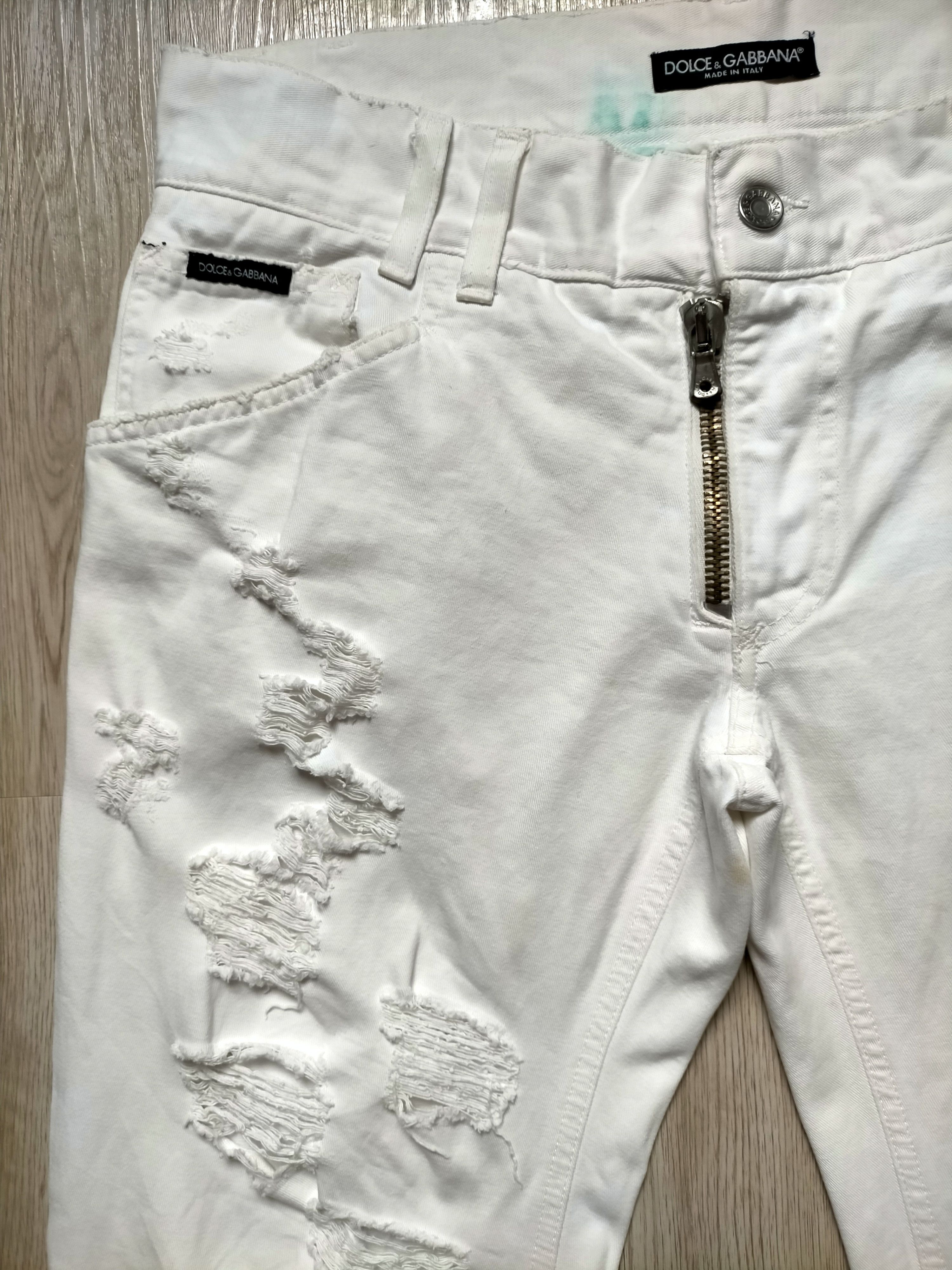 Dolce & Gabbana Dolce&Gabbana White Ripped Jeans 2005 Zipped Denim Size US 34 / EU 50 - 5 Thumbnail
