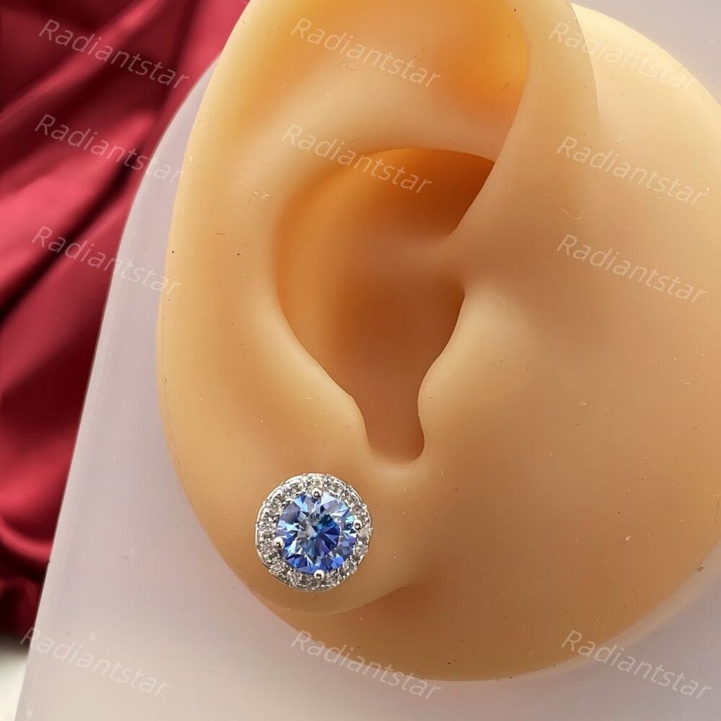 Other NEW 2ct. t.w. Royal Blue Moissanite Round Halo Stud Earrings Size ONE SIZE - 5 Thumbnail
