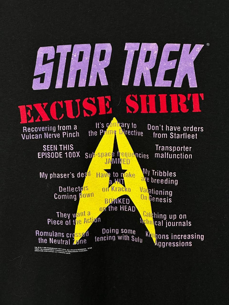 Vintage 1991 Star Treck Excuse Shirt Paramount T Shirt Size US M / EU 48-50 / 2 - 4 Thumbnail