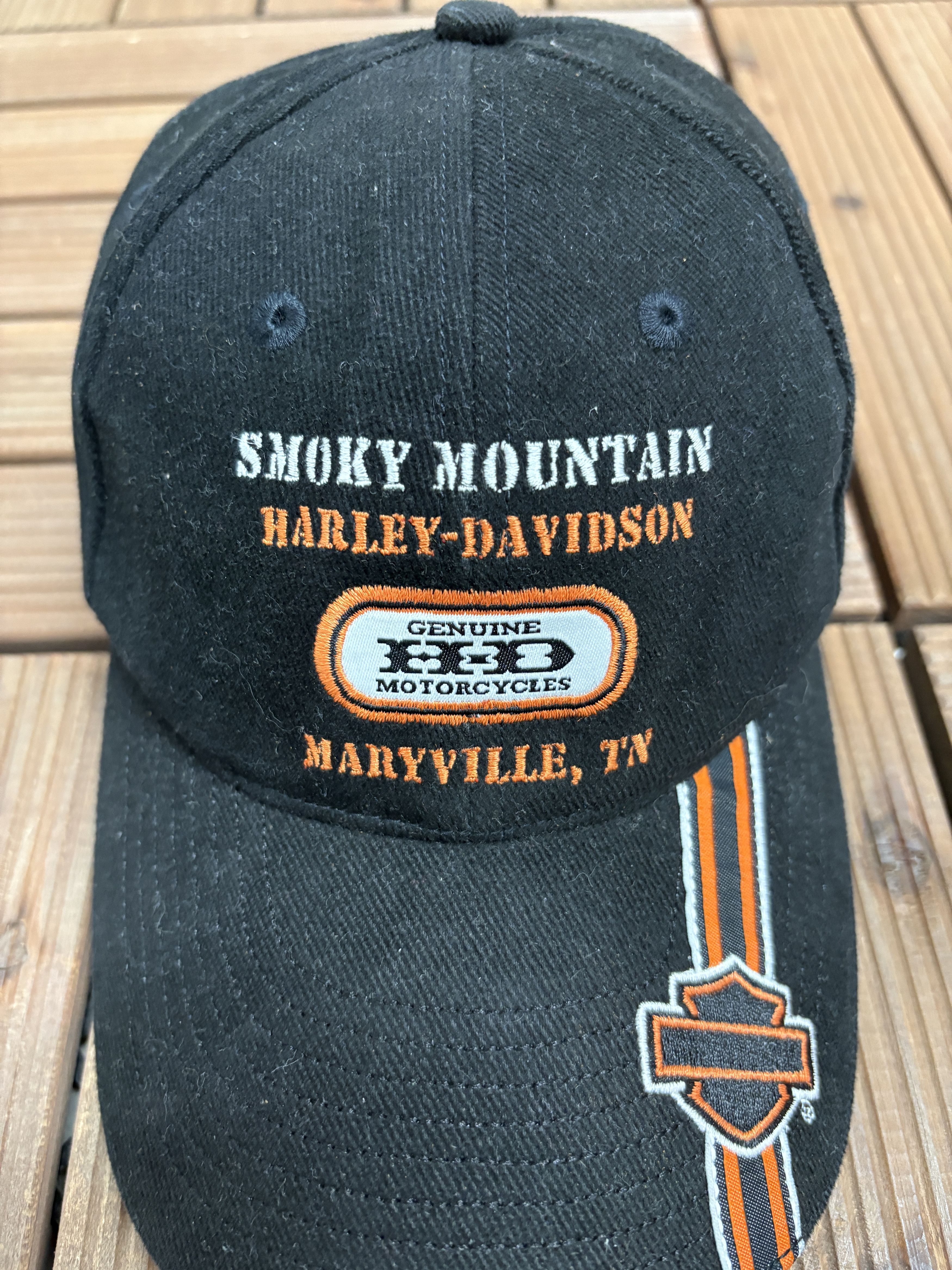Vintage Smoky Mountains Harley Davidson Vintage Strap Black Hat Cap Size ONE SIZE - 3 Thumbnail