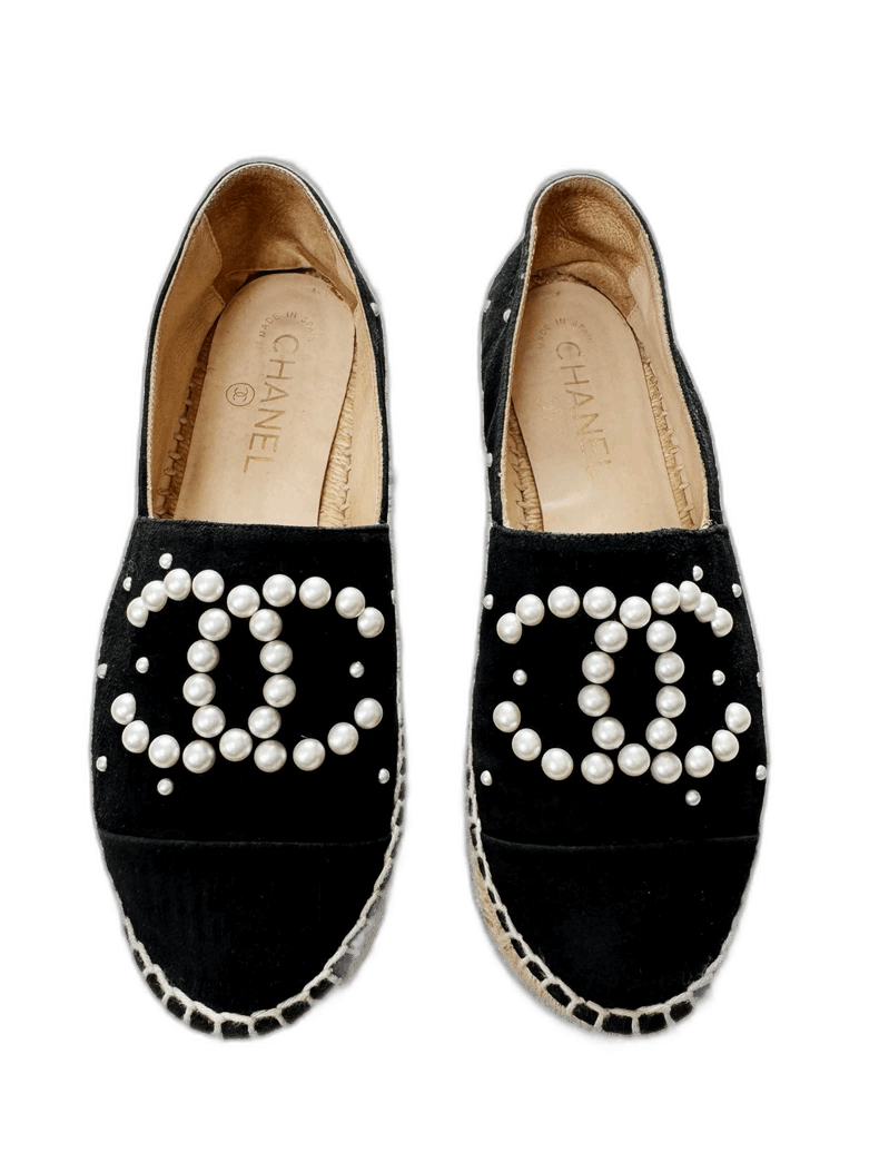 Chanel Chanel Pearl Embellished Black Espadrille Shoes -2505 Size US 7 / IT 37 - 1 Thumbnail
