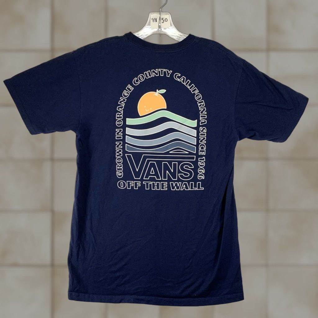 Vans VANS Men's T-Shirt Short Sleeve Crew Neck Blue Graphic Print Off The Wall Logo California Skate 2020s Size US M / EU 48-50 / 2 - 1 Thumbnail