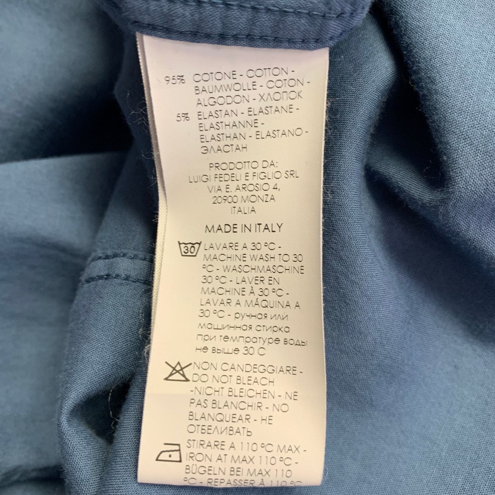 Fedeli FEDELI M Blue Cotton Blend Spread Collar Long Sleeve Shirt Size US M / EU 48-50 / 2 - 8 Thumbnail