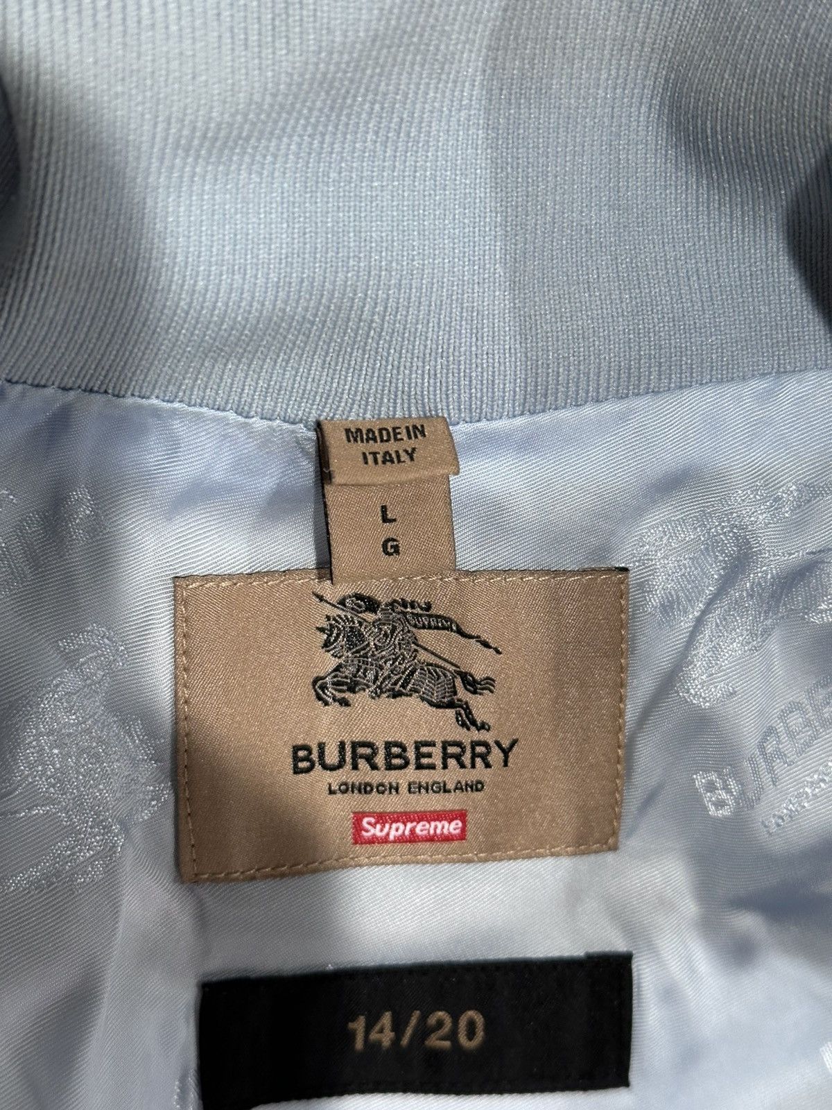 Burberry × Supreme Supreme Burberry Pastel Blue Embroidered Leather Zip Jacket Size US L / EU 52-54 / 3 - 24 Thumbnail