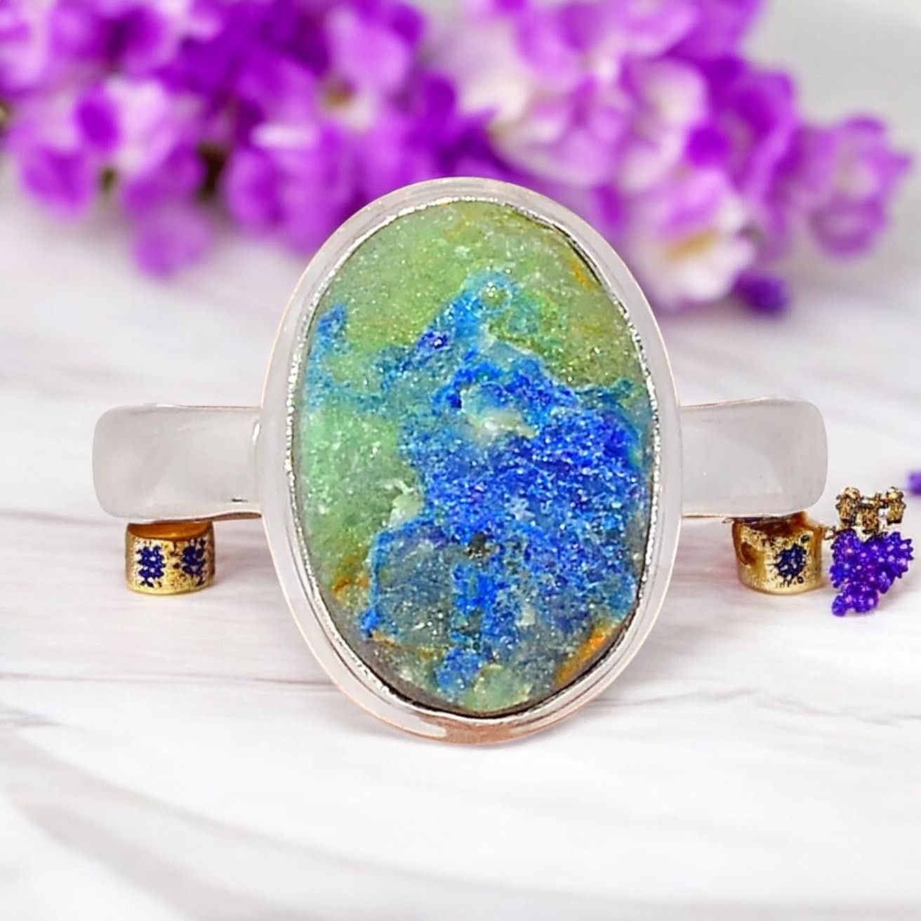 The Unbranded Brand Azurite Rough 925 Sterling Silver Ring Size 7.5 Size ONE SIZE - 1 Thumbnail