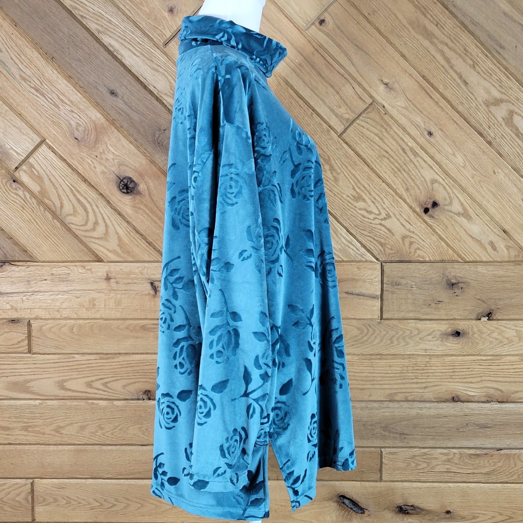 Vintage Lane Bryant Designs Women's Blouse Shirt Mock Neck Floral Teal 18/20 Plus Size Womens Size XXL / US 16-18 / IT 52-54 - 5 Thumbnail