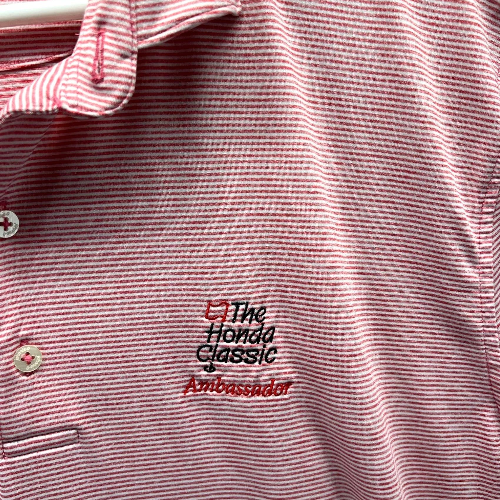 johnnie-O Johnnie-O Polo Shirt Men Large Pink Striped Honda Classic Size US L / EU 52-54 / 3 - 7 Thumbnail