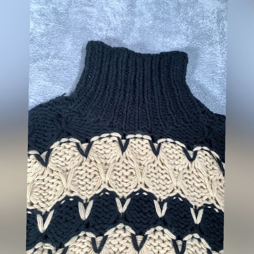 Vintage POL Chunky Knit Sweater Black Tan Turtleneck Large L Pullover Women Black Size L / US 10 / IT 46 - 4 Thumbnail