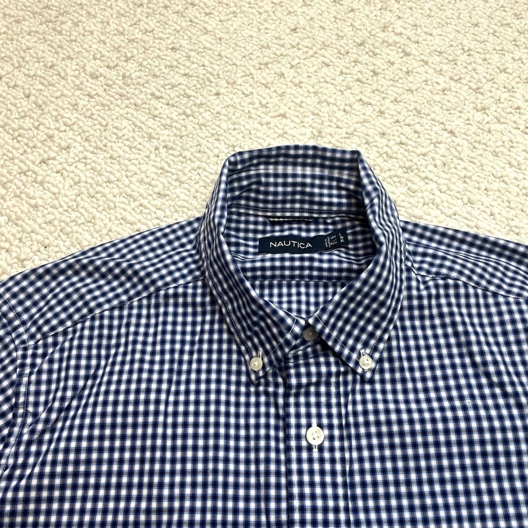 Nautica Nautica Button-Down Shirt Mens L Blue Check Long Sleeve Pocket Logo Cotton Size US L / EU 52-54 / 3 - 2 Thumbnail