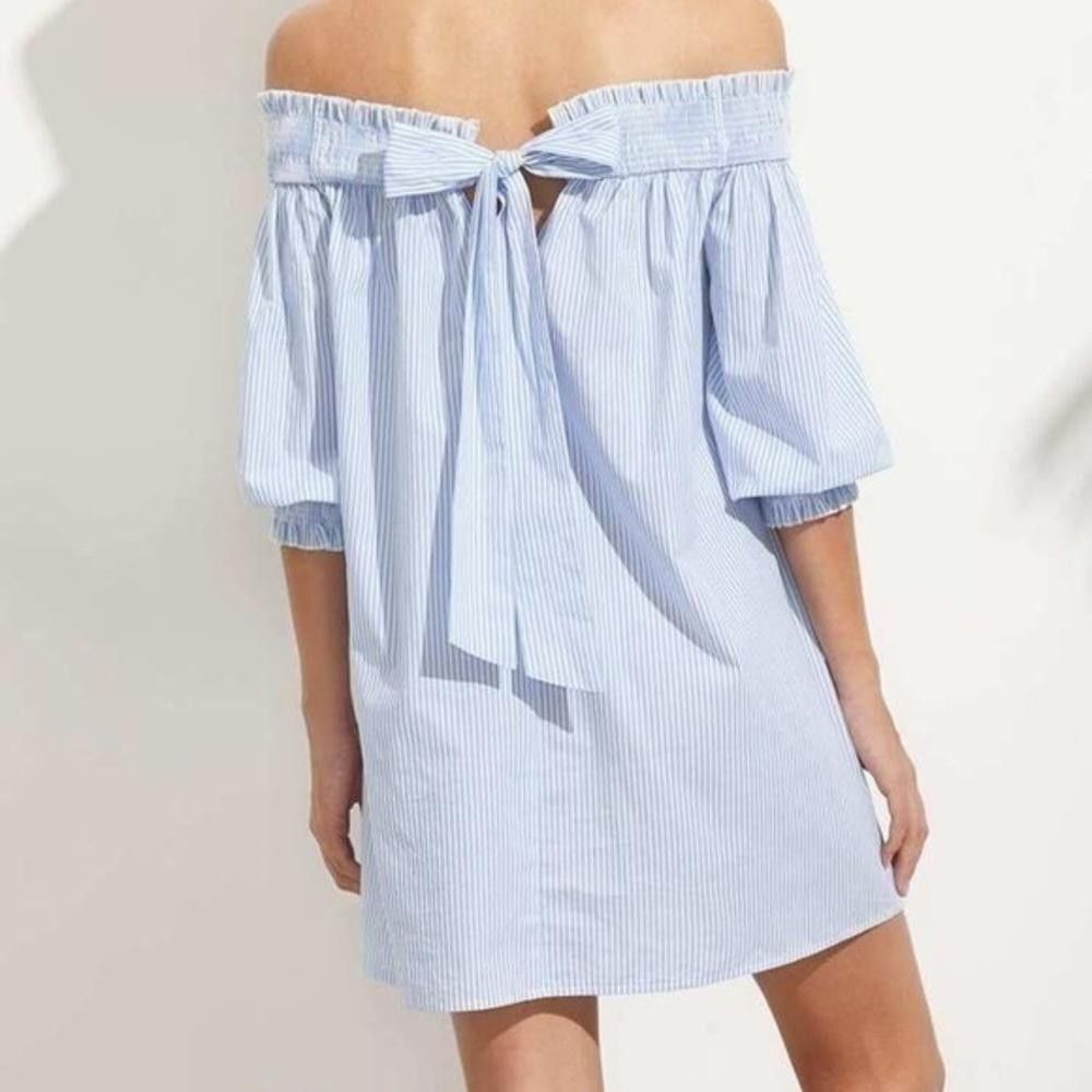 Shein Bardot Bishop Sleeves Cutout Self Tie Back dress Size S / US 4 / IT 40 - 1 Thumbnail