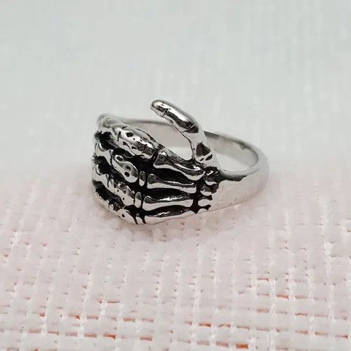 Ring Of Fire Silver Gothic Skulls Skeleton punk Hand Ring Size - 10 RGN Size ONE SIZE - 3 Thumbnail
