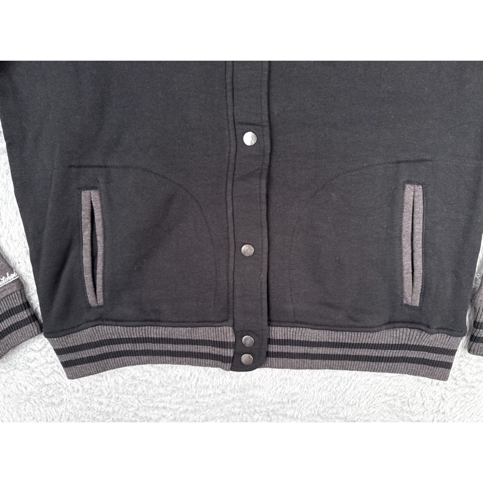 Mitchell & Ness Mitchell & Ness Varsity Jacket Adult Large Black Gray Fleece Lined Hooded Cotton Size US L / EU 52-54 / 3 - 5 Thumbnail