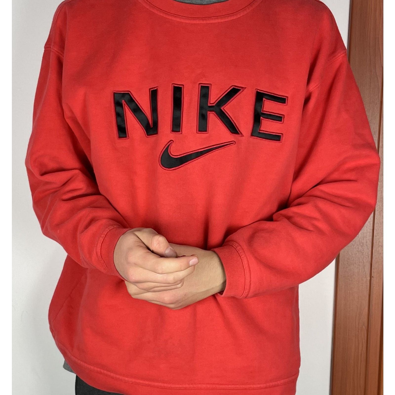 Nike × Vintage Nike Red Spellout Logo Fleece Pullover Sweatshirt L(12-14) Size US L / EU 52-54 / 3 - 2 Thumbnail
