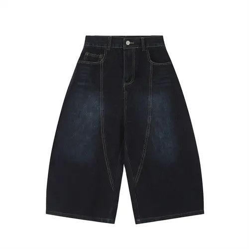 Japanese Brand × Jean Men's washed patchwork loose wide-leg scimitar denim shorts Size US 32 / EU 48 - 1 Thumbnail