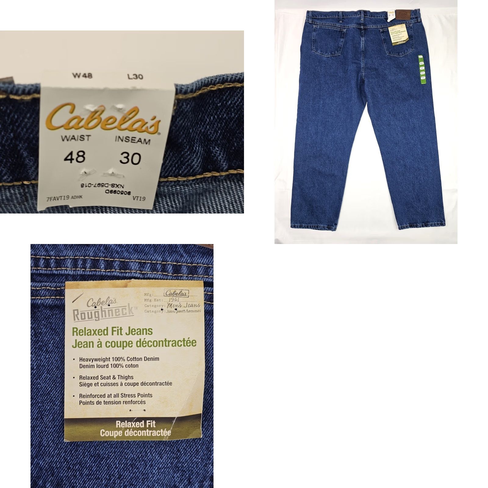 Vintage Cabela's Roughneck Jeans Men's Regular Fit 48x30 Blue Denim 5-Pocket NWT Bass Pro Shops/Cabela's Vintage: No Size US 32 / EU 48 - 8 Thumbnail