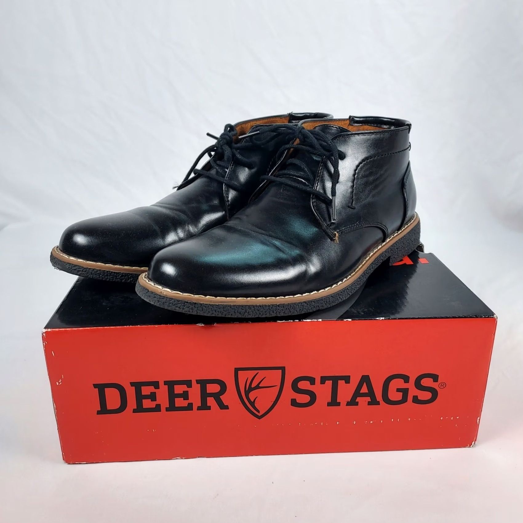 Vintage Deer Stags Zeus Chukka Boots Mens 7 Black Leather Lace Up Casual Shoes Boot Straight Toe M Ankle Vintage No Size US 7 / EU 40 - 2 Thumbnail