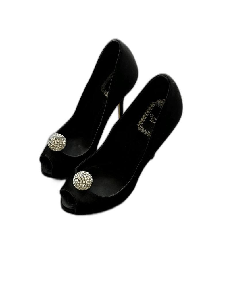 Dior Dior Black Satin Peep Toe High Heels-yf Size US 5.5 / EU 38 - 1 Thumbnail