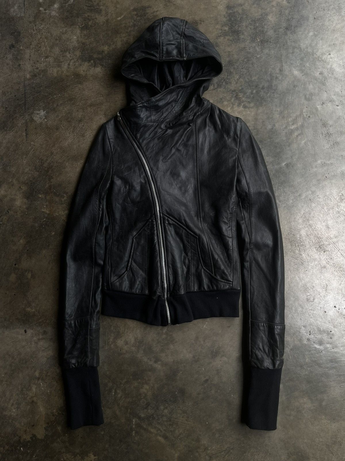 LEATHER JACKET ASYMMETRICAL JAPANESE SEMPLE BIKERS HOOD VKEI