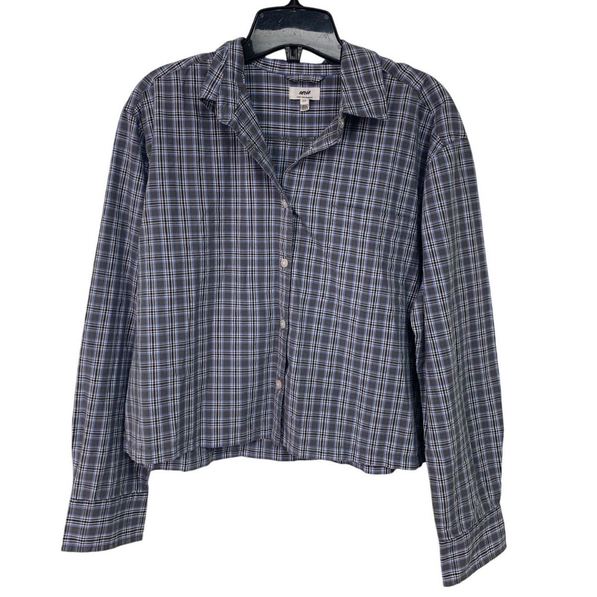 American Eagle Outfitters New Aerie Long Sleeve Plaid Cropped Collared Button Up Shirt Size S / US 4 / IT 40 - 1 Thumbnail