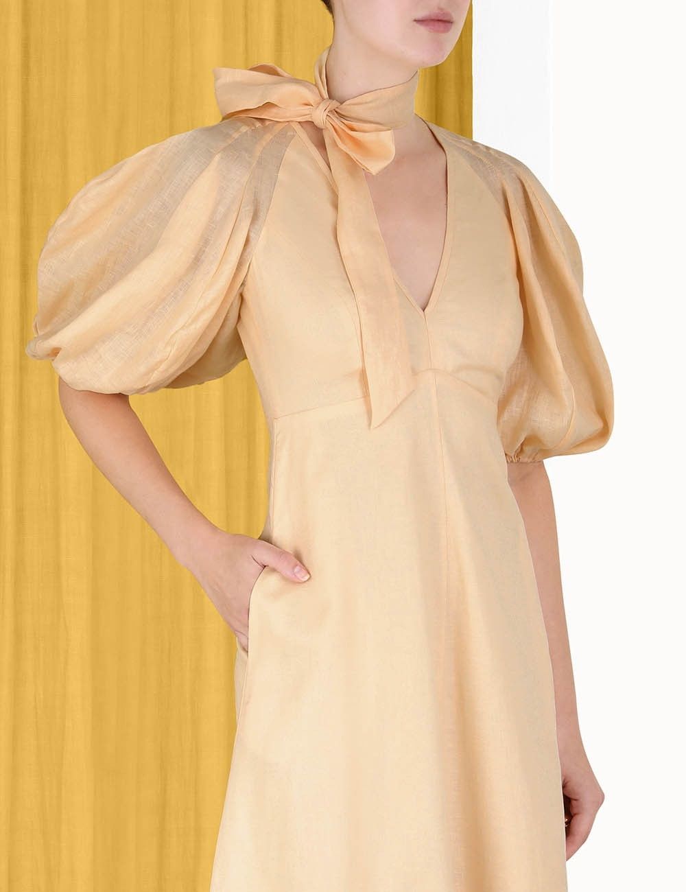 Zimmermann oc11z0425 Tie Neck Midi Dress in Butter Size S / US 4 / IT 40 - 5 Thumbnail