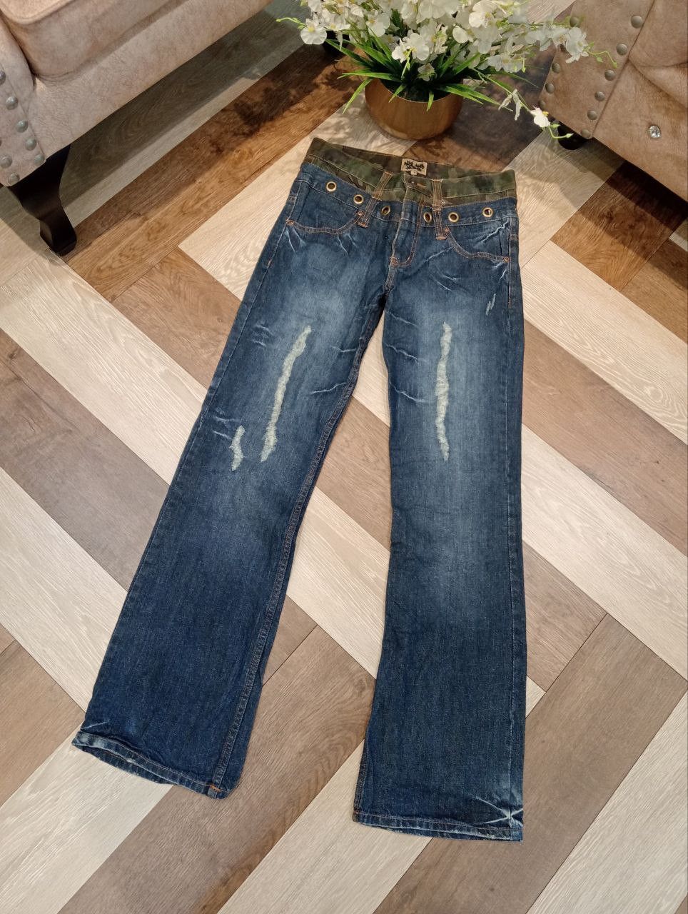 If Six Was Nine JAPANESE NYLAUS DOUBLE WAIST FLARED JEANS Size US 31 - 2 Thumbnail