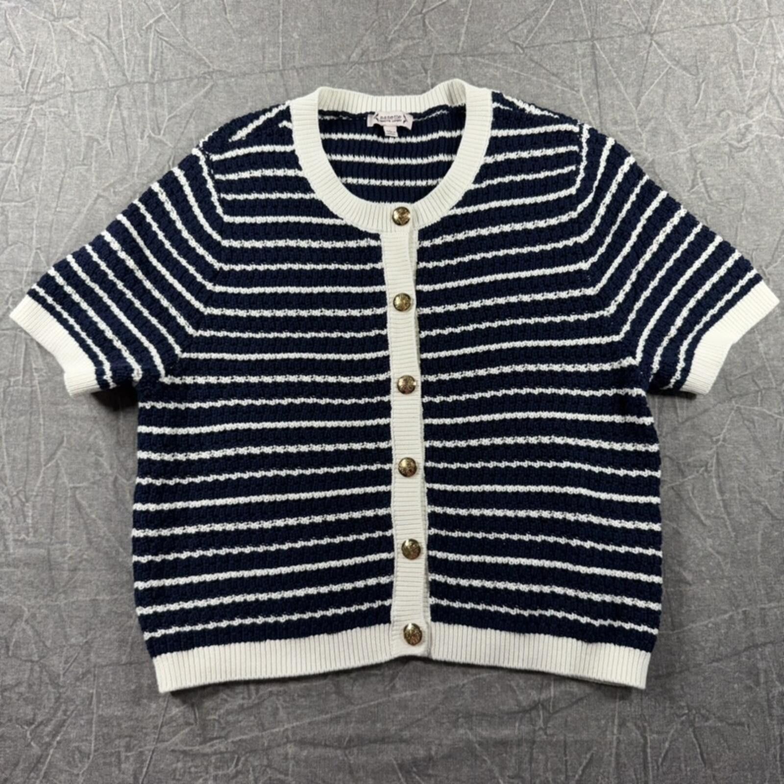 Other Nanette Lepore Shirt Women's L Blue Striped 100% Cotton Knit Size L / US 10 / IT 46 - 1 Thumbnail